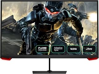 Fiodio 24” Gaming Monitor, with 165Hz Refresh Rate, 1920 * 1080P Full HD, Adaptive Sync, MPRT 1ms, HDMI and DP Inputs (DP Cable Included), Flat, Black (24H2G)