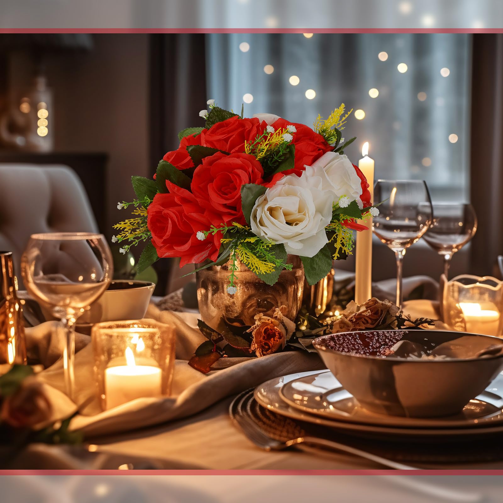 hotop 12 pcs valentines artificial rose flower balls for centerpieces, silk roses kissing balls romantic faux floral arrangements for engagement wedding home decor (red,white)