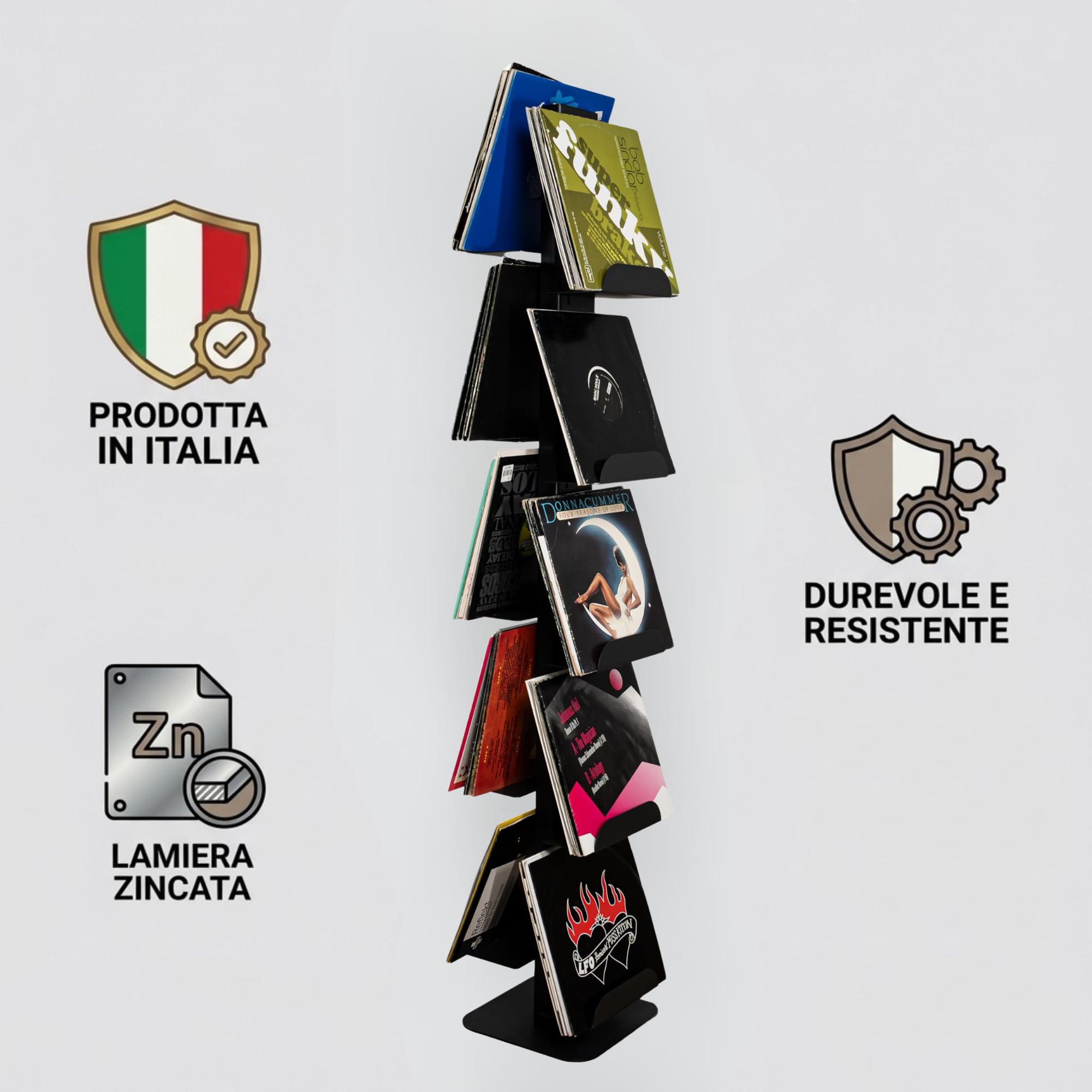 Alubox Lyra - Soporte vertical para vinilos con 10 estantes para vinilos de 170 x 33 x 17 cm (antracita, 10 estantes)