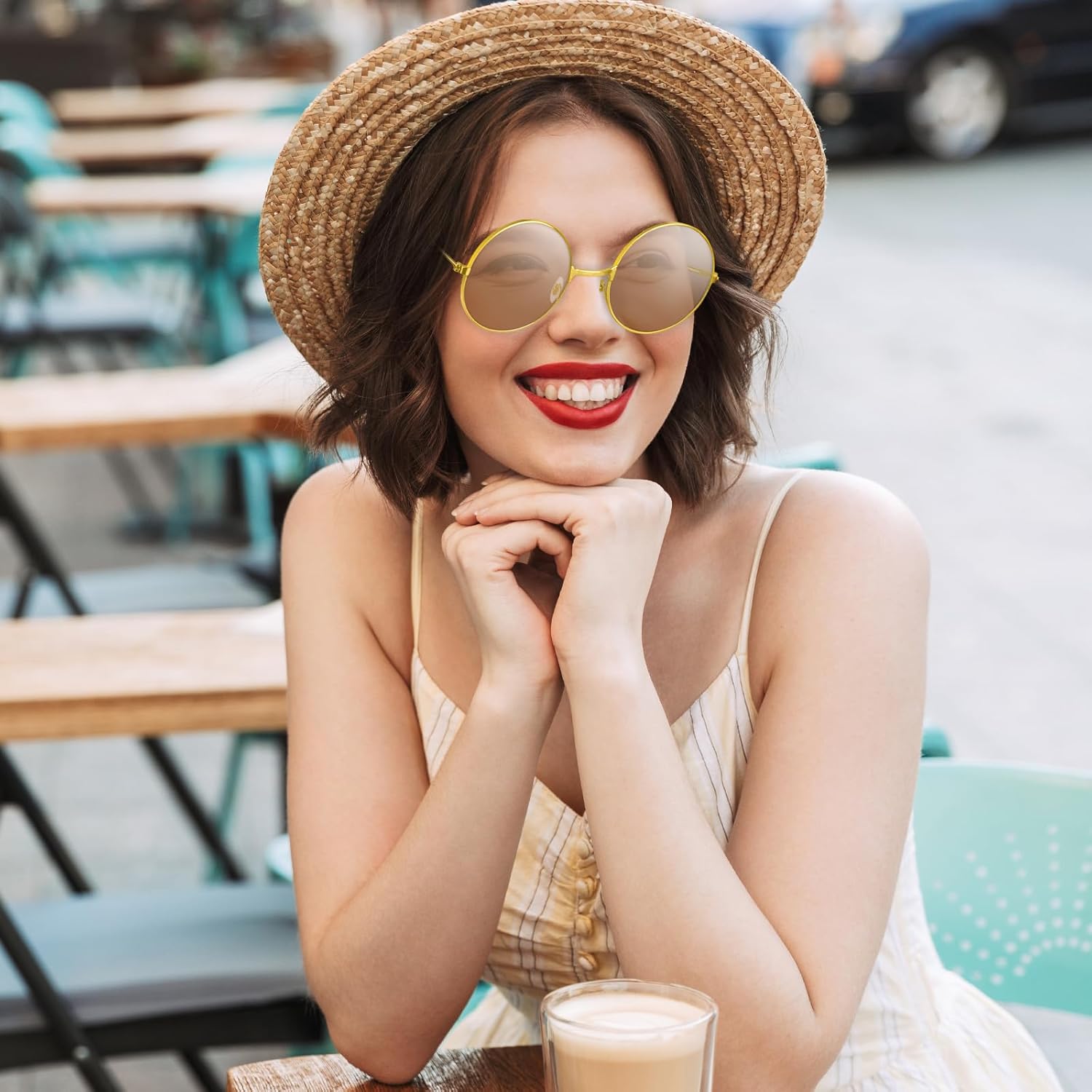 4/8/10/12/20/28 Pairs Hippie Sunglasses Round Hippie Glasses 70s Party Decorations Multicolored Glasses for Women - Image 5