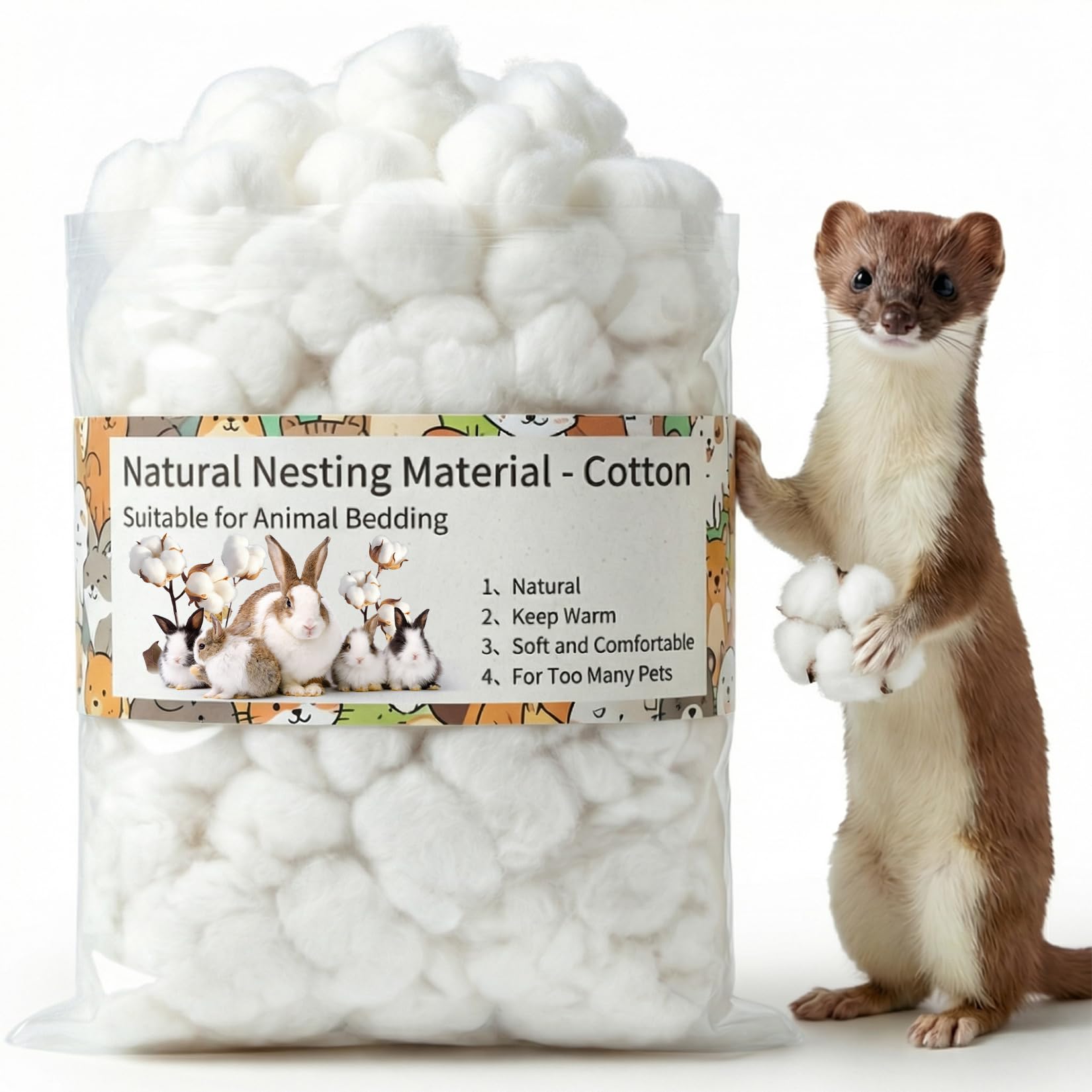 RAINFLOW Natürliches Nistmaterial für Vögel, 142 g – Vogel-Nistmaterial, Baumwolle, Tier-Hamster-Einstreu, Nest-Bettwäsche für Wildvögel, Kaninchen, Zuckergleiter, Eichhörnchen, Hamster