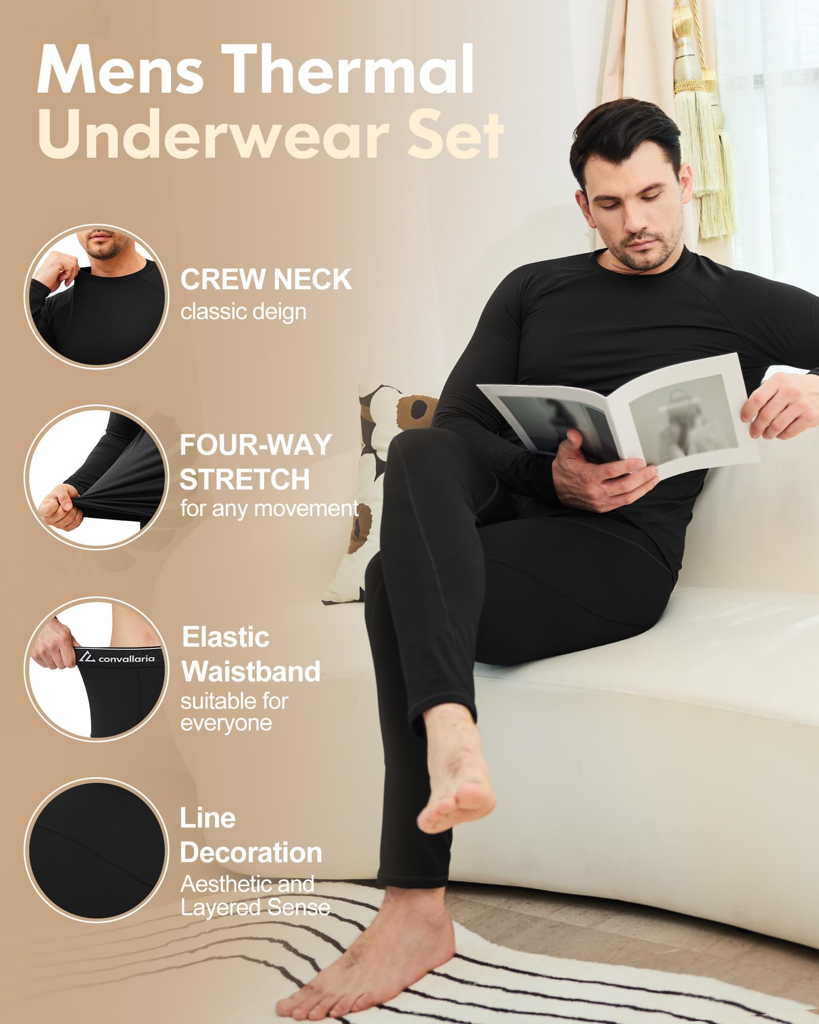 sous-vêtements Thermiques pour Hommes, sous-vêtements Fonctionnels thermoactifs Respirants, sous-vêtements de Ski en Polaire intérieure, Ensemble de sous-vêtements Thermiques Doux