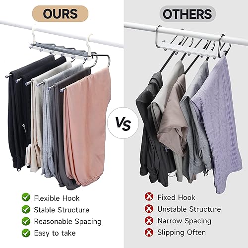 Miniatura 4 de Perchas para pantalones que ahorran espacio, 6 capas mejoradas para organizador de armario, perchas para jeans, faldas, bufandas, leggings, perchas