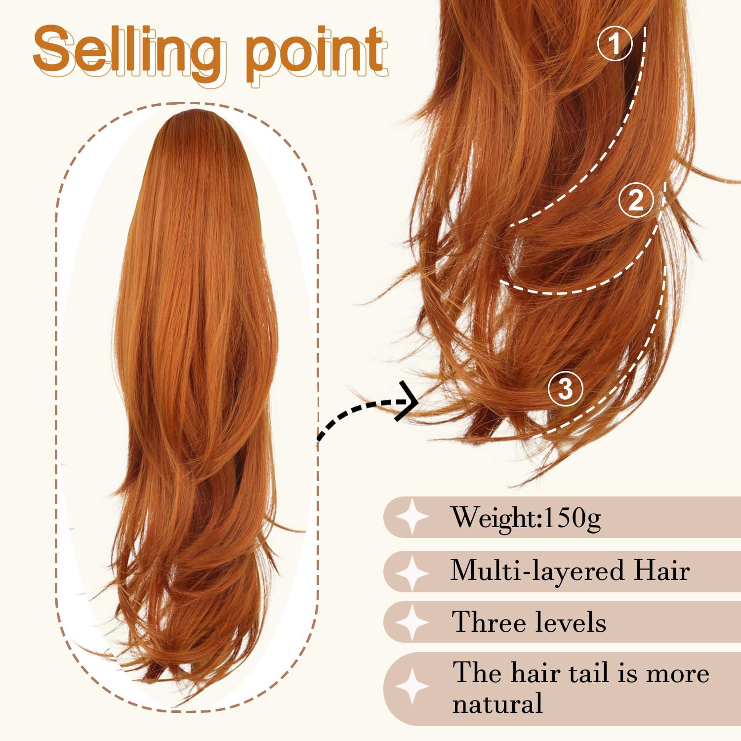 PORSMEER Ponytail Extension,Drawstring Ponytail Hair Extensions 26 Inch Long Natural Straight Wavy End Synthetic Hairpiece for Women Daily Use (Orange) - Image 2