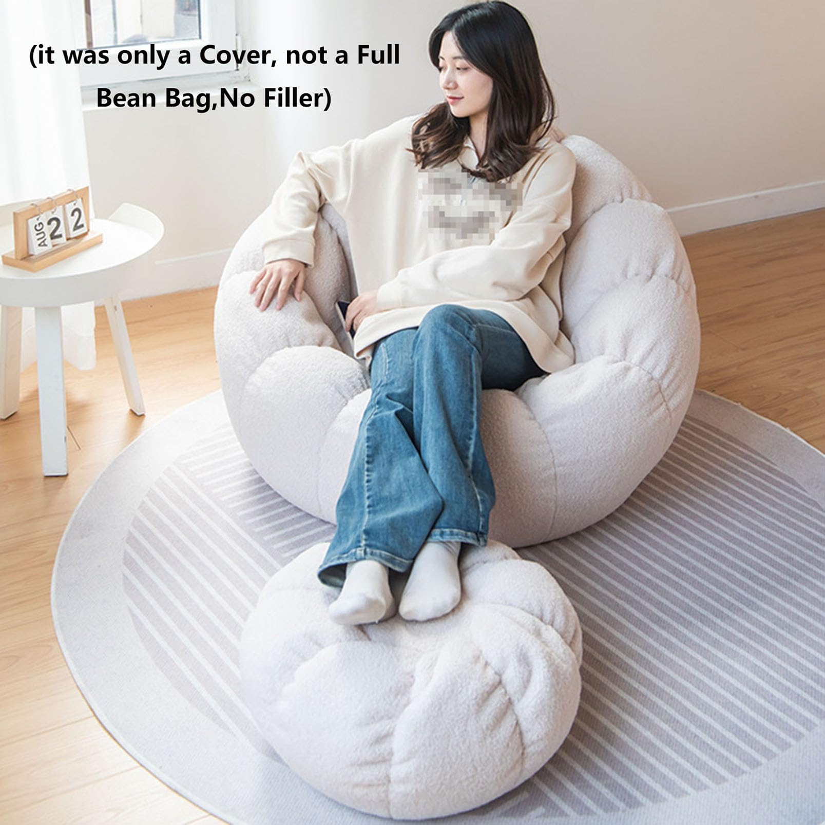 Lazy Lounger Sitzsack Stuhlbezug, Sessel aus ultraweichem Teddy-Stoff (ohne Füllstoff) Kürbis-Optik, Soft and Comfortable, Optimal Support for The Back 85 x 65 cm,Weiß