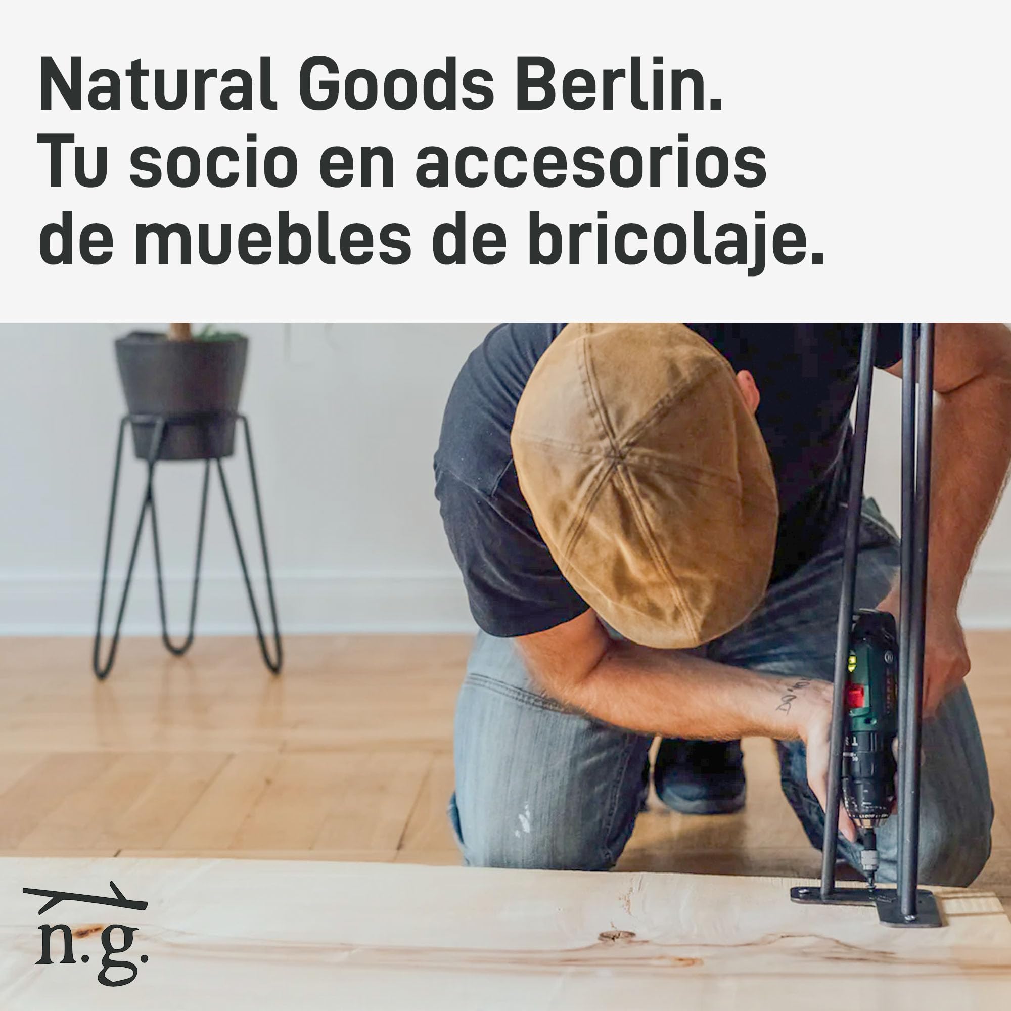 Natural Goods Berlin 2X Patas para Mesas RECTÁNGULO | Metal Acero Inoxidable | Montaje Sencillo | Patas de Muebles Ideales para Mesa de Comedor, Escritorio, Mesa de Centro, Banco | 60x40cm