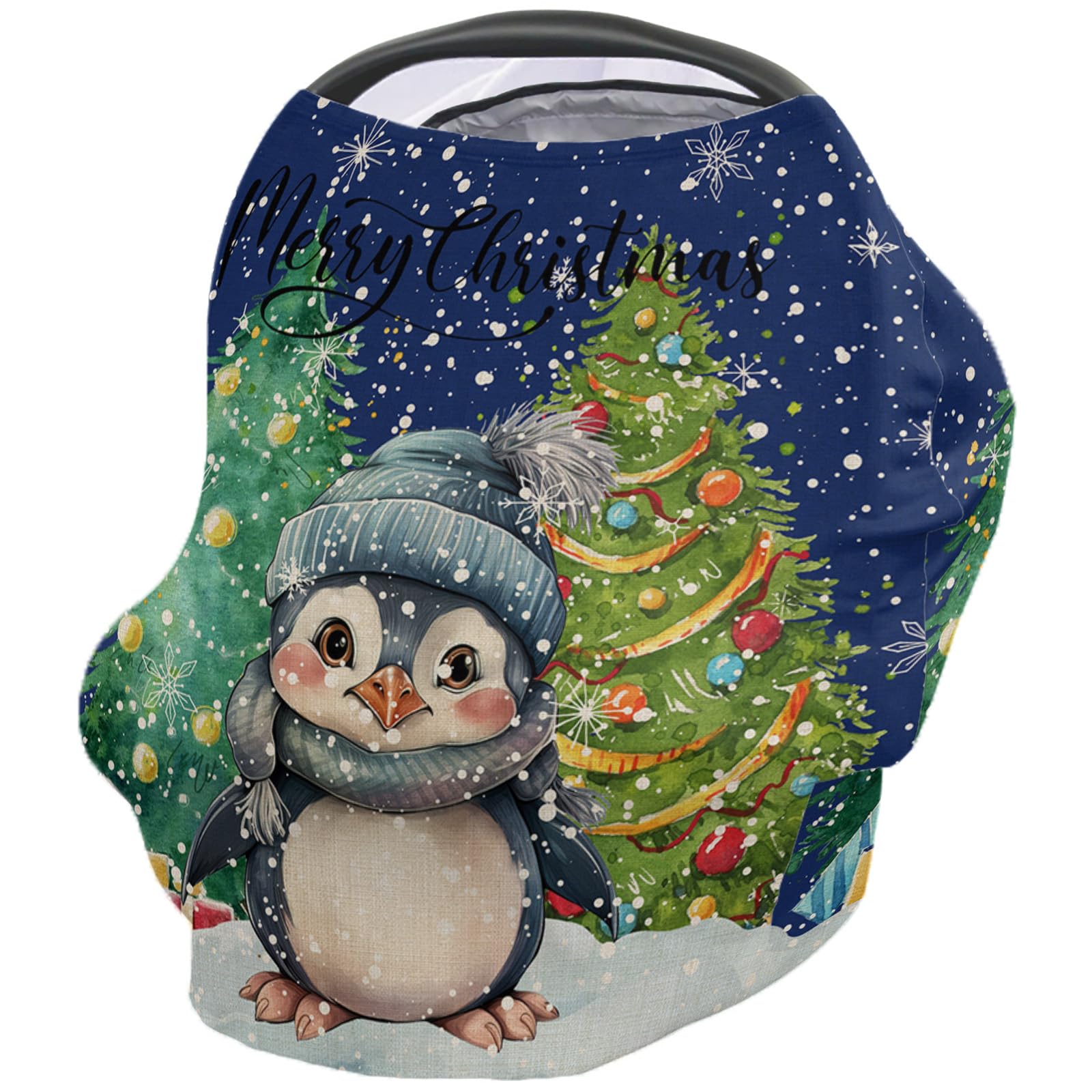 Nursing Cover for Breastfeeding Scarf, Retro Merry Christmas Trees Cartoon Snowflake Baby Car Covers Super Soft Multi Use for Canopy Shopping Cart Cover Blanket Stroller Cover