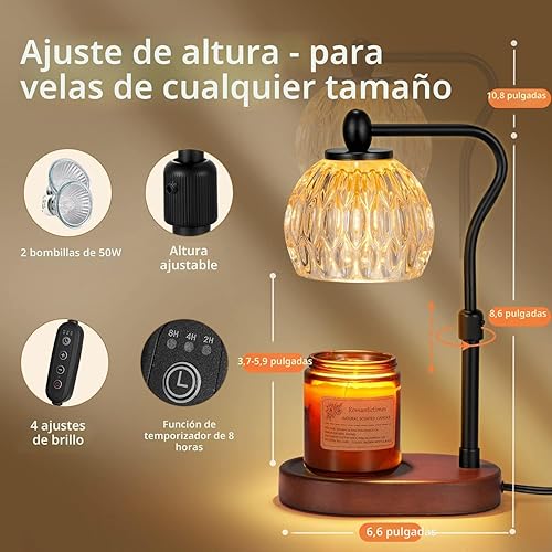 Miniatura 2 de Lámpara de vela con temporizador y regulador – Altura ajustable para velas perfumadas, con 2 bombillas de 50 W – Regalo de decoración del hogar