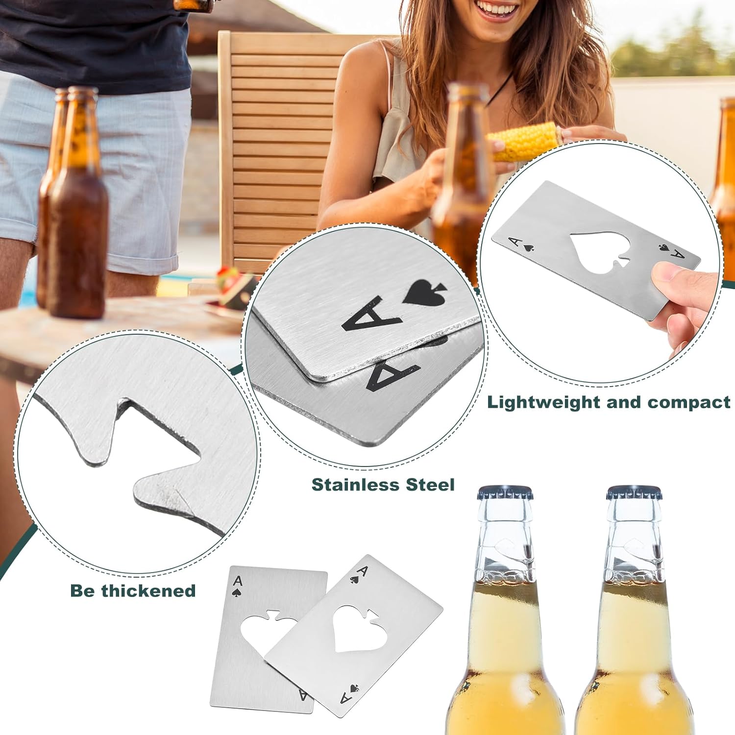 uxcell 50pcs Ace of Spades Bottle Opener, Stainless Steel Credit Card Size Beer Bottle Opener for Wallet Pocket, Can Cap Openers for Wedding Party Bridal Shower Present, Silver