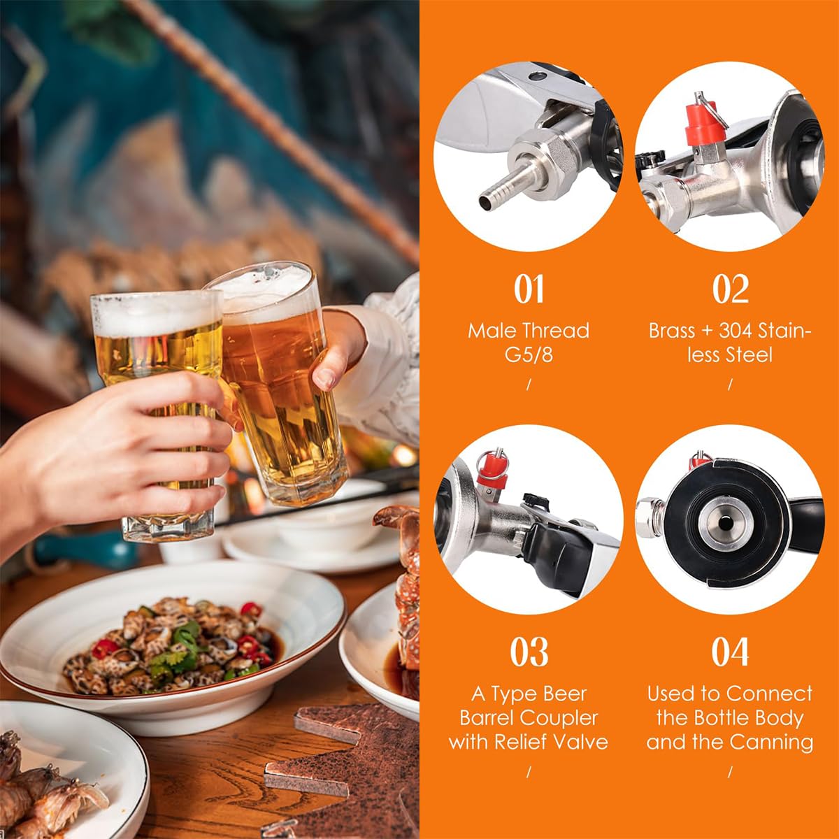 Cabezal de Grifo para Tapa de Barril, Rosca G5/8, Barril Plano, Tipo A, Salida de Cerveza,Grifo de Cerveza de Acero Inoxidable 304 para Bares, restaurantes, Celebraciones Familiares
