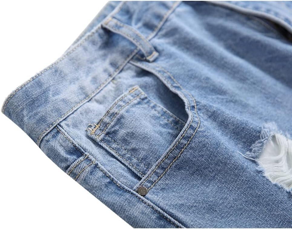Light Men's Ripped Jeans Straight-Leg Slim-fit Non-Stretch Denim Trousers