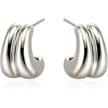 Chunky Hoop Earrings for Women, 18K Gold Plated Gold/Silver Hoop Earrings Statement Lightweight Thick Trendy Open Hoops Hypoallergenic Fashion Jewelry for Women Gifts