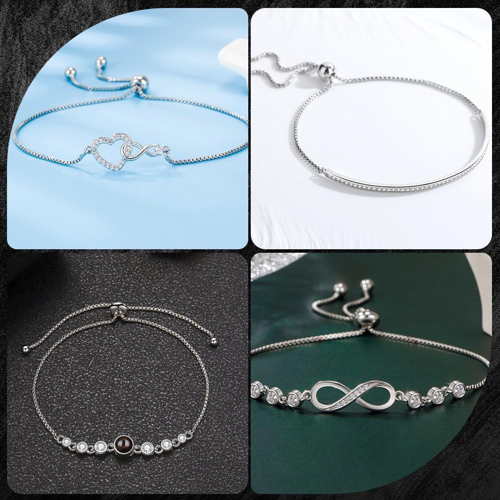 Beebeecraft 2Pcs Bracelet Making Chain 925 Sterling Silver, Slider Adjustable Bracelets Platinum Color Slider Extender Chains for Jewelry Making DIY Findings, Short 2.36in