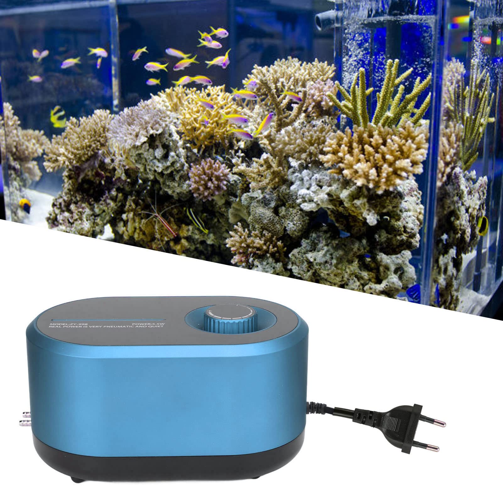 Bomba de Aire Ajustable para Acuario, Gran Flujo de Aire, Segura, Silenciosa, Potente, Profesional, Bomba de Aire Ajustable para Acuario con Discos de Aire, Tees, Mangueras de