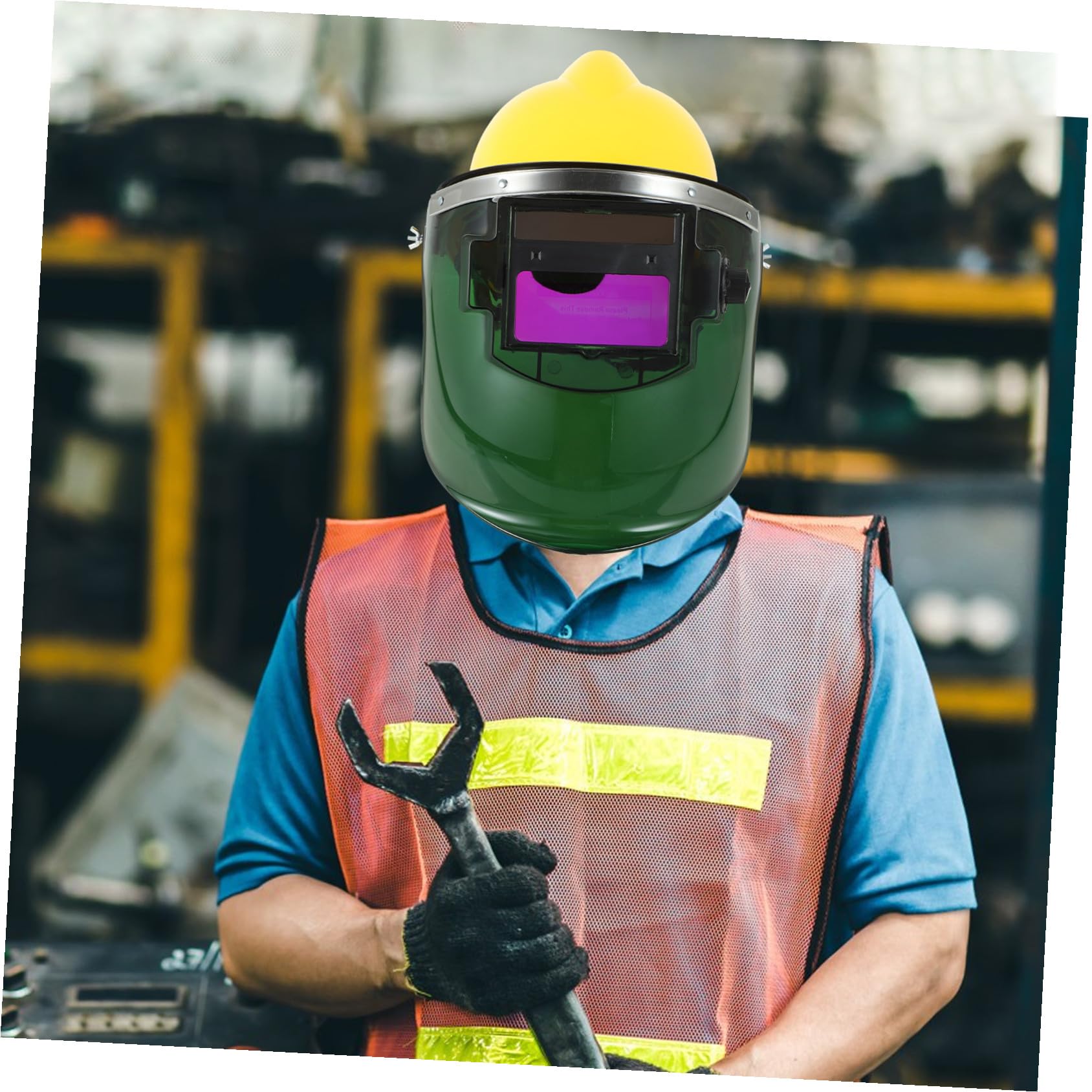 Dimmbare Schweißerschutzmaske mit Schutzhelm, Solarbetrieben, Gelb | PC Kunststoff, Abnehmbarer Sichtschirm, 1 Satz mit Helm und Maske für Schweißer