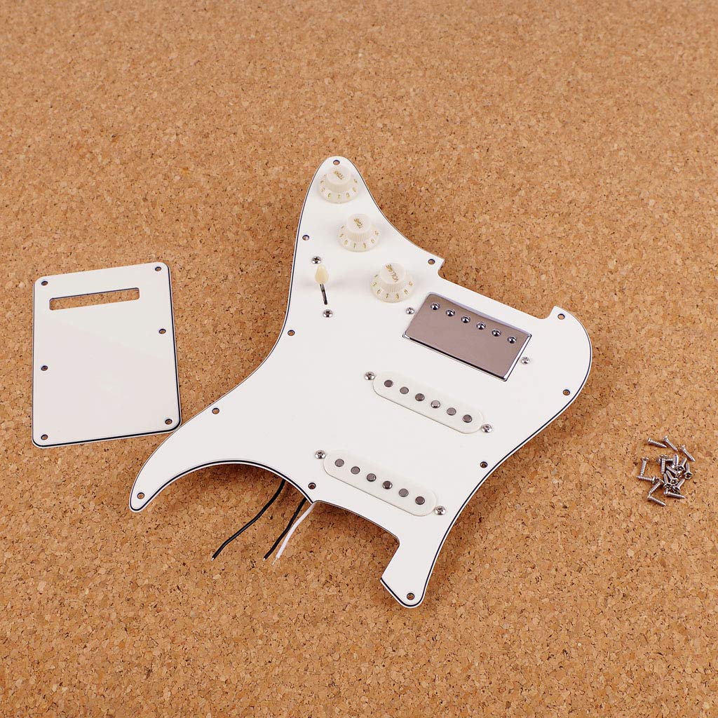 Alnicov Pickguard precableado con carga de guitarra SSH Alnico Pastillas Humbucker de doble riel con cubierta trasera para reemplazo de guitarra eléctrica Strat ST, color blanco