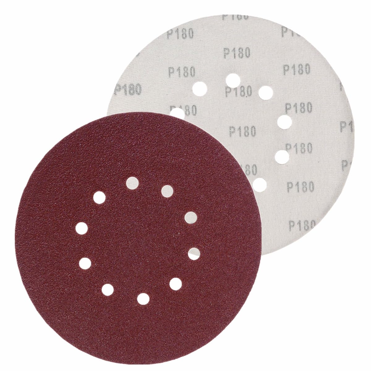 100 discos abrasivos de KLETT Ø 225 mm con 10 agujeros, grano P180, lijadora excéntrica de cuello largo, lijadora orbital de Bohrfux
