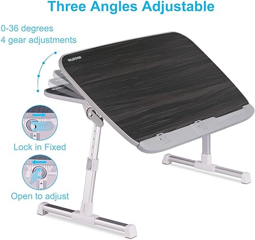 Miniatura 9 de NEARPOW Escritorio para computadora portátil para cama, bandeja ajustable para computadora con piel antideslizante, tapón extraíble, soporte para