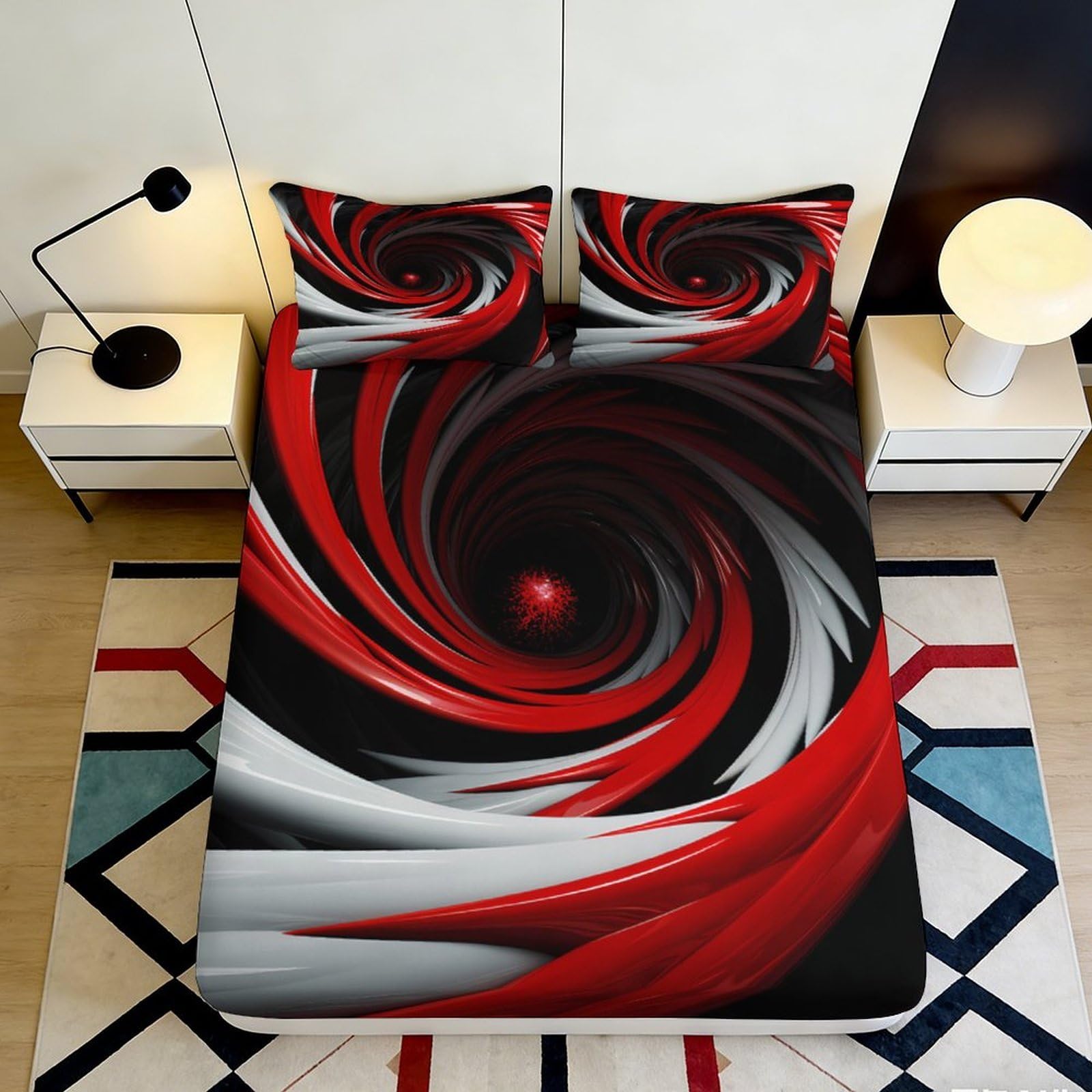 3D Printed Abstract Swirl Fitted Sheet Microfiber Deep Pocket Anti-Slip Abstract Mattress Fitted Cover Bedroom Bedding 90x200x25cm