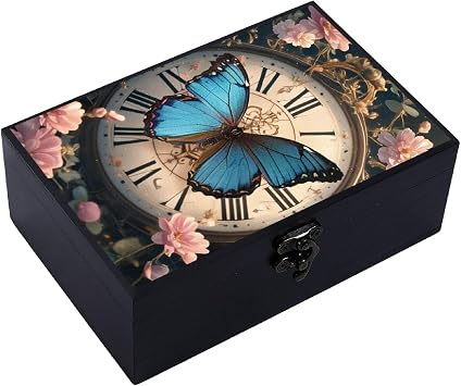 CREATCABIN Wooden Tarot Storage Boxes Witch Box Black Butterfly Wood Tarot Box for Cards Crystal Holder Rectangle Trinket Keepsake Box Decorative Storage Bin for Jewelry Astrology 4.3x6.5x2.3Inch