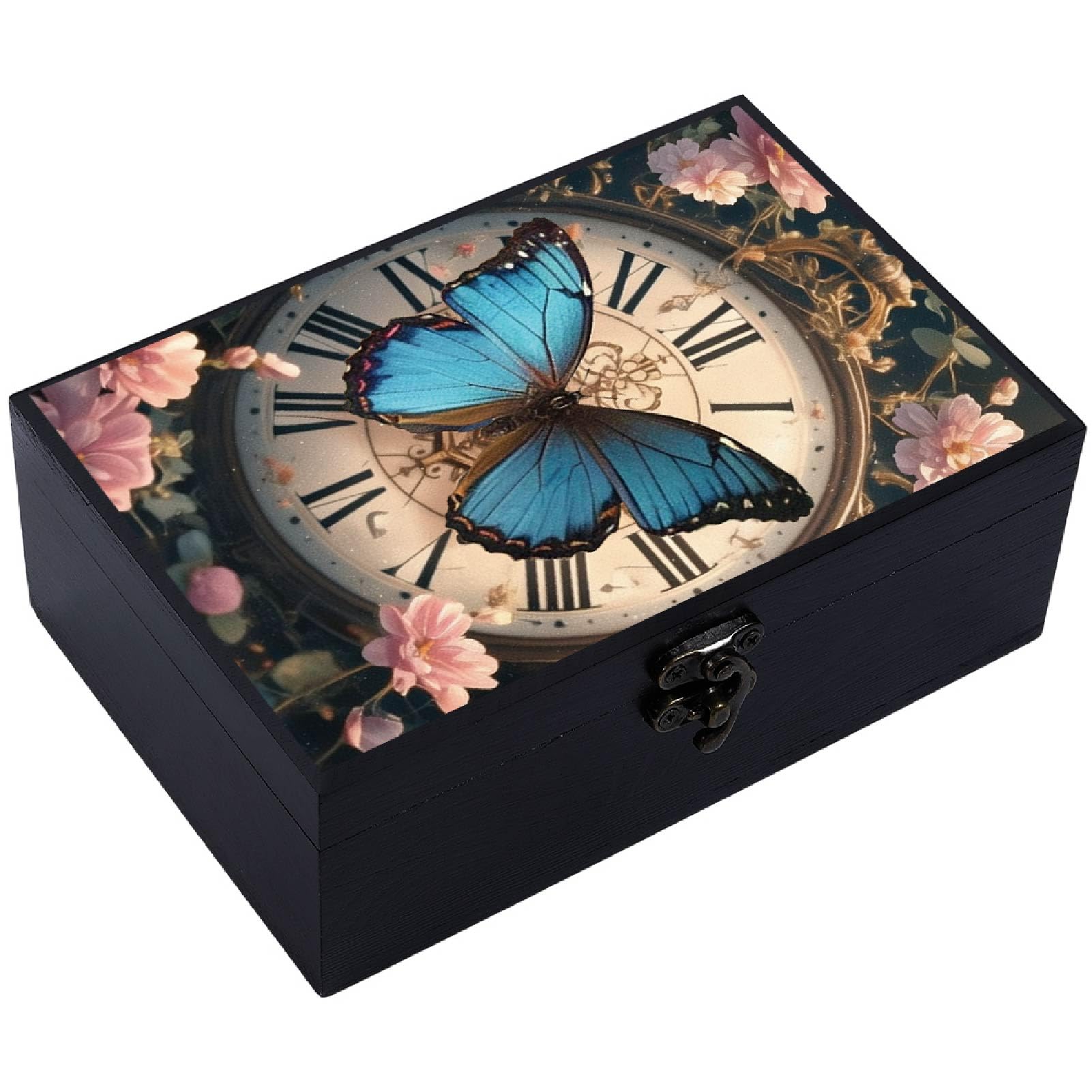 CREATCABIN Wooden Tarot Storage Boxes Witch Box Black Butterfly Wood Tarot Box for Cards Crystal Holder Rectangle Trinket Keepsake Box Decorative Storage Bin for Jewelry Astrology 4.3x6.5x2.3Inch