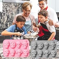 Vista 5 de Paquete de 2 moldes de silicona de calavera 3D con 8 cavidades con temática de calavera para hornear, herramienta de horneado para pastel