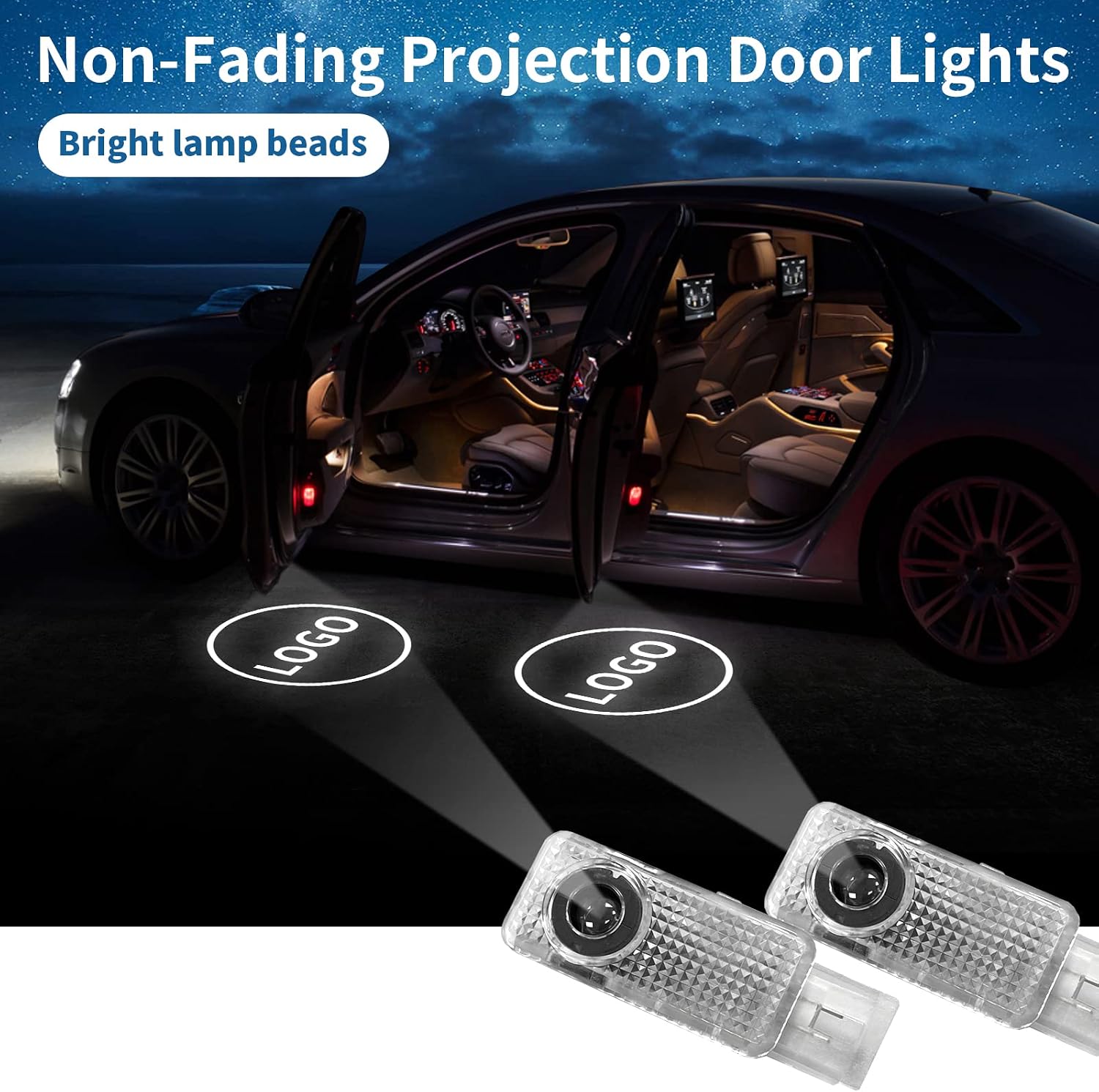 2 Pcs Non-Fading Car Door LED New Logo Projector Welcome Lamp Door Light Puddle lights Kit Compatible with Accessories W203 C-Clsaa 2001-2007 / CLK/SLK/SLR image 4