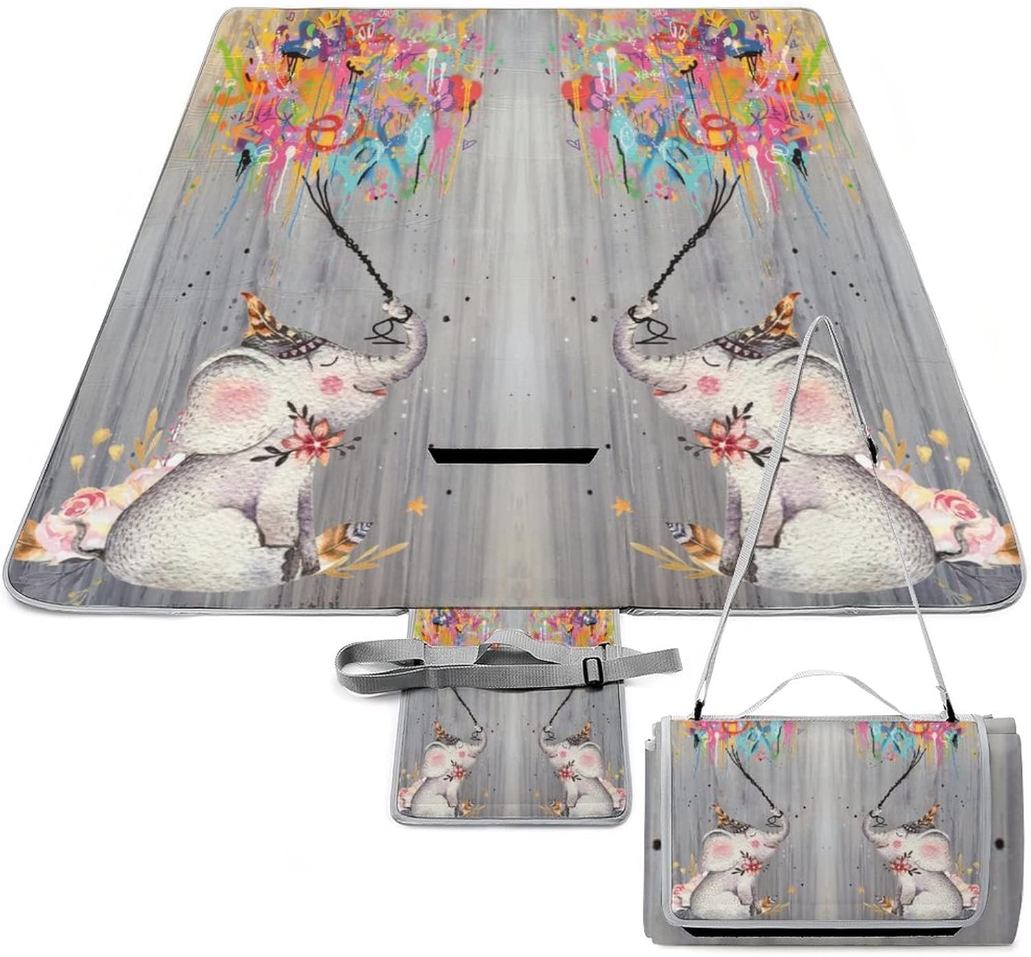 Forest Elephant Tropical PortableAnd Extra Large Picnic & Outdoor Blanket African Autumn Sunset Wildlife Elephant for Outdoor Picnics, Beach, Camping 58.3x58.3 Inch