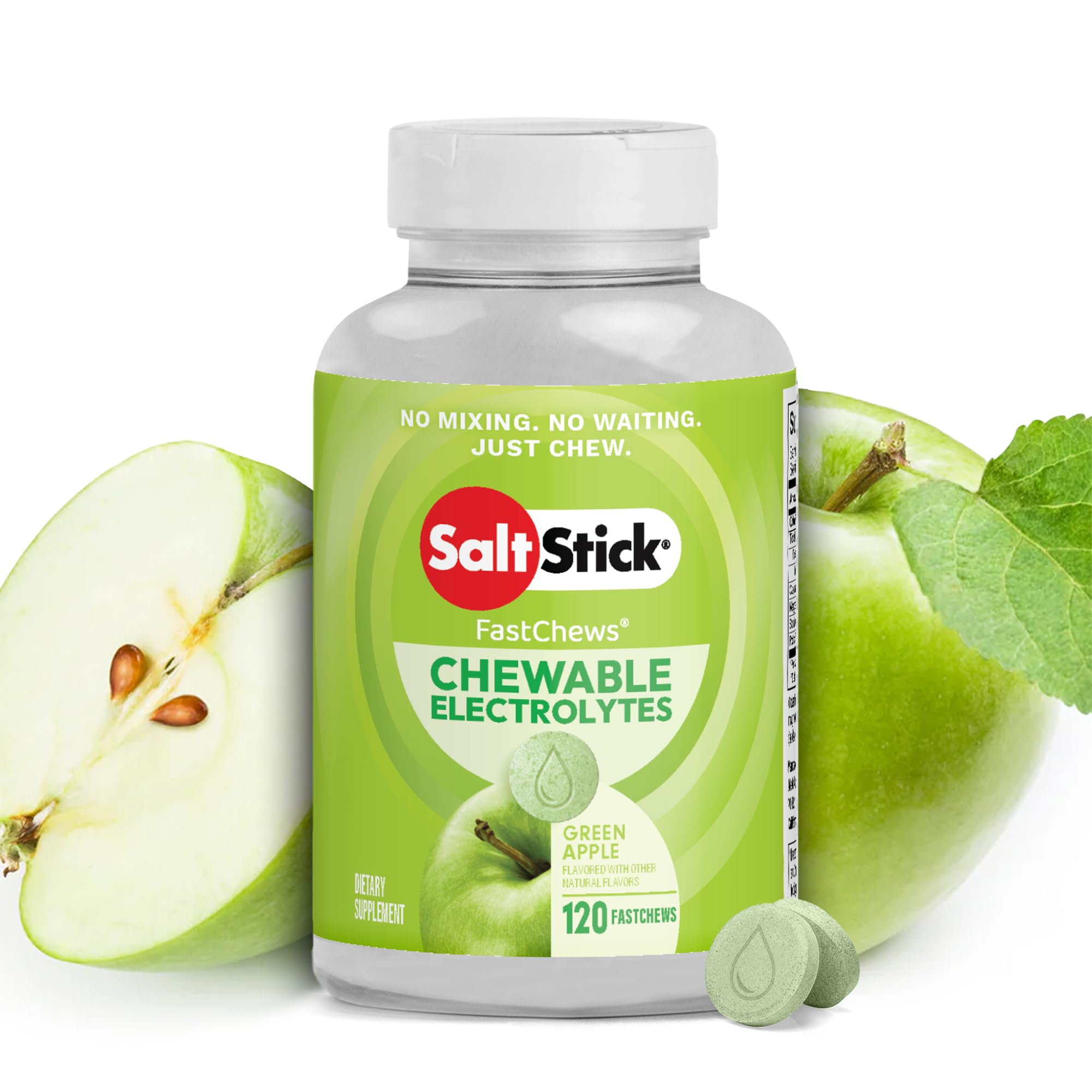 SaltStick High Sodium Electrolyte FastChews - Green Apple, 120 Tablets Green Apple 120 Count (Pack of 1)