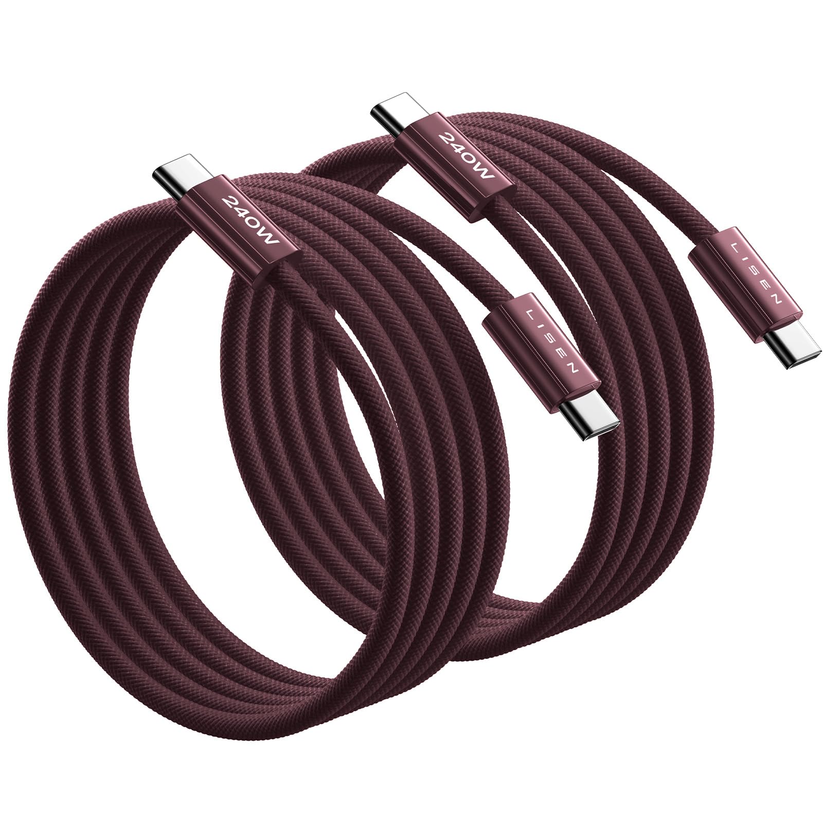 LISEN 240W USB C Kabel, PD 3.1 USB C Ladekabel, Burgunder