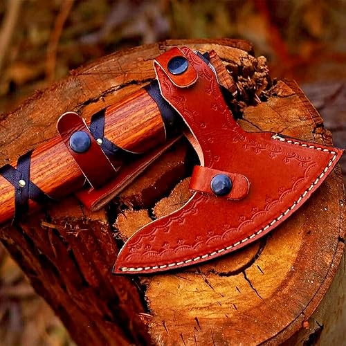 Miniatura 4 de NIFDO Hacha vikingo de Ragnar Lothbrok - Hacha hecha a mano al aire libre - Herramienta de caza de camping - Funda de cuero - Mango antideslizante