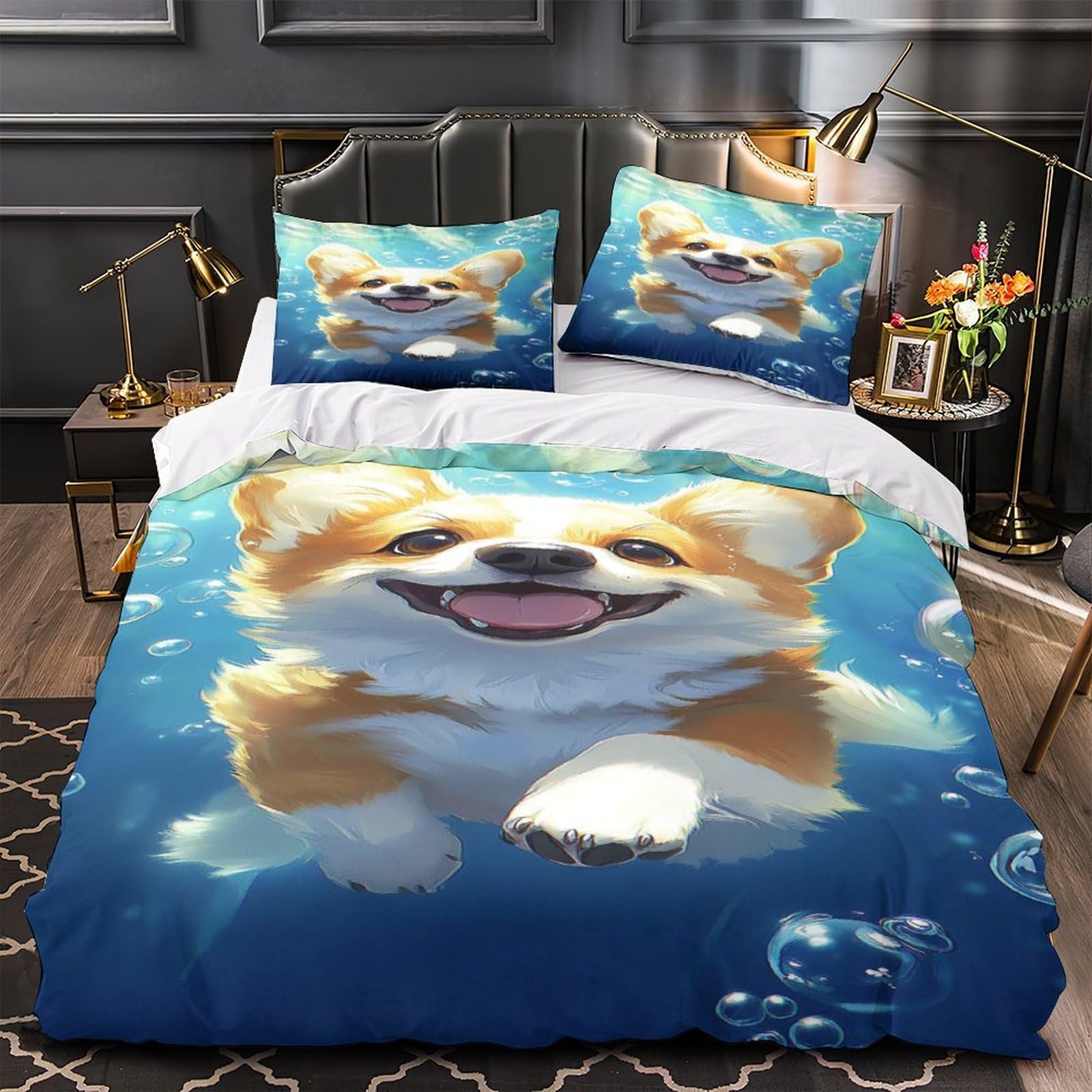 Housse de couette Chien Corgi pour une chambre de couple ou familiale cocooning