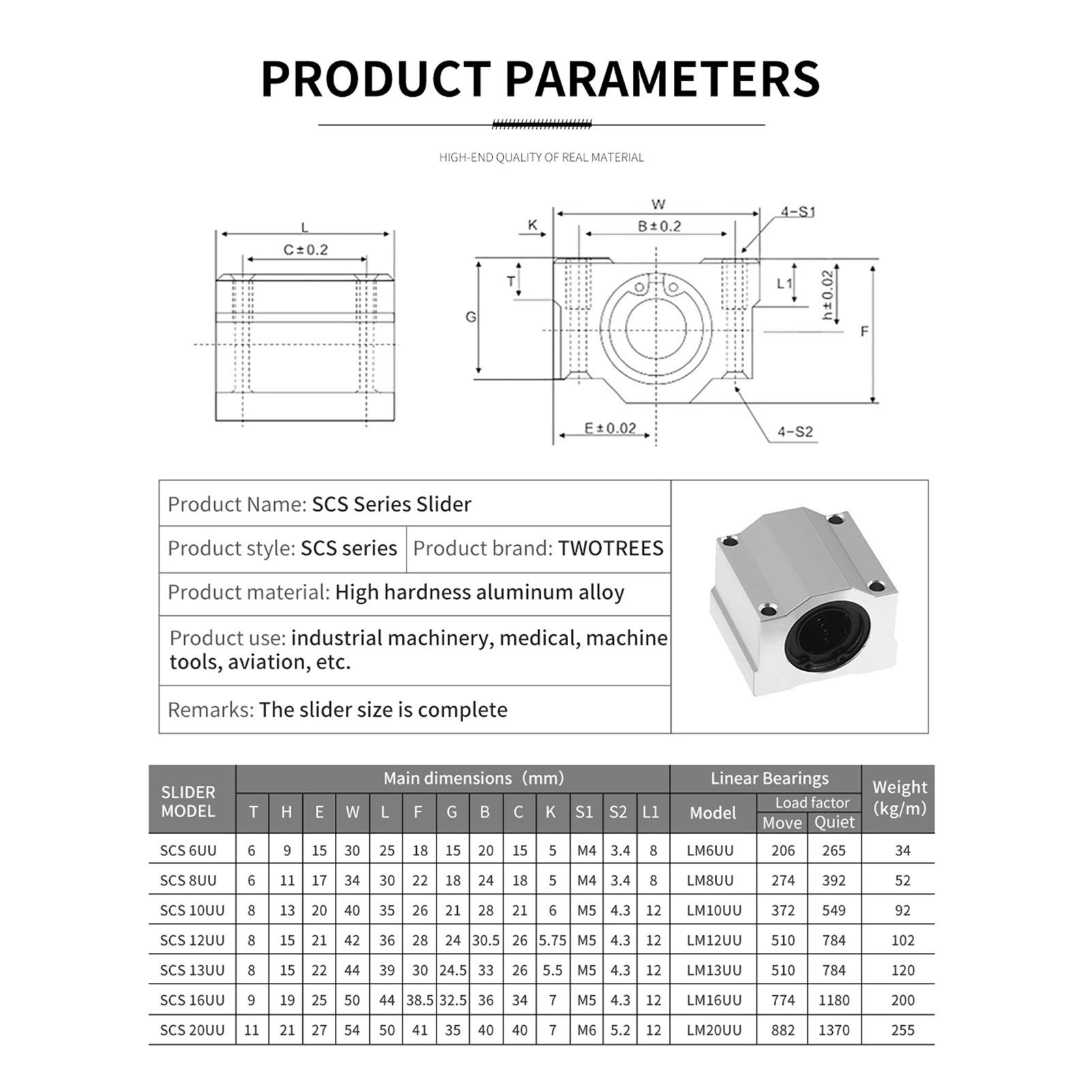 2 Stück Linearbewegungslager, Modell SCS8UU, hauptsächlich for CNC-Teile, 3D-Druckerteile, Präzisionswerkzeugmaschinen verwendet