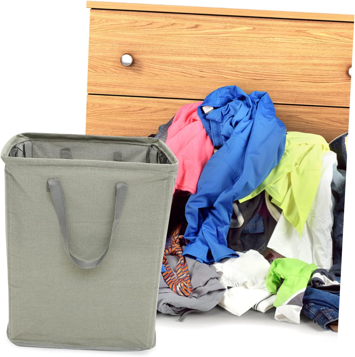 Garneck Large Cotton Linen Laundry Basket with Double Handles Collapsible Dorm Hamper for Clothes and Storage Foldable Clothes Organizer in Dark Gray Spacious and Portable