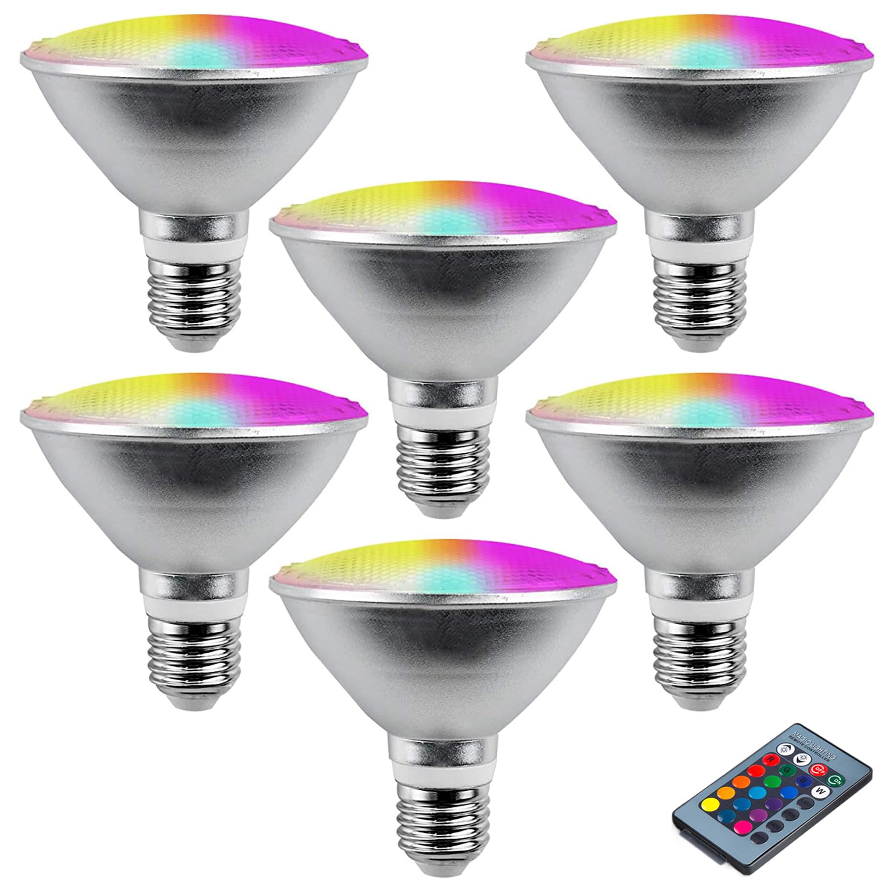 RYTM 6-Pack PAR30 Flood Lights Bulb 20 Watt LED COB Dimmable RGB Color Changing Spotlight Bulb with Remote