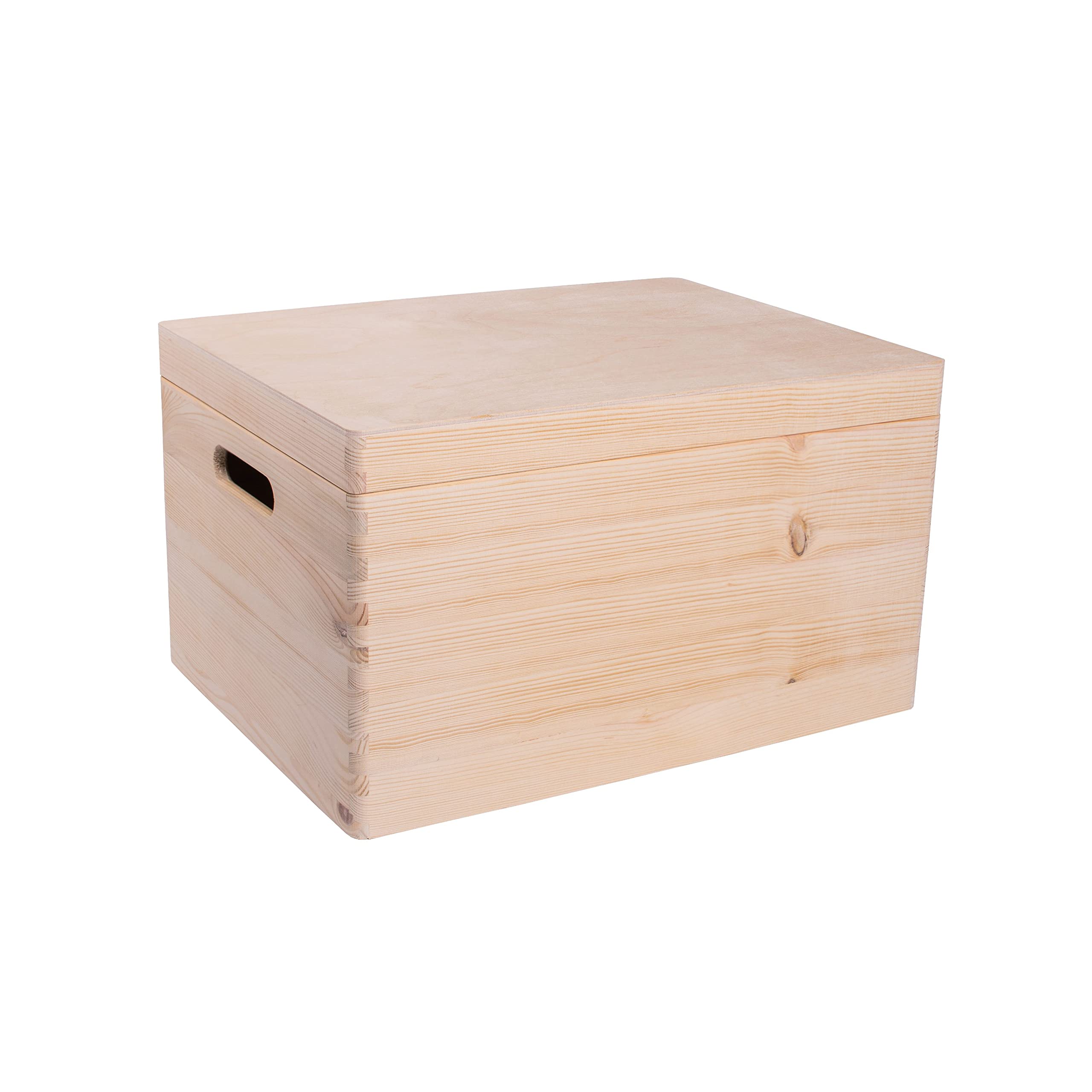 Unlackierte Holzkiste mit Deckel und Griffen für Aufbewahrung, Dekoration, Organisation, große natürliche Holzhandwerk, rustikale Wohnkultur, 40 x 30 x 24 cm