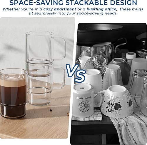 Miniatura 4 de Aquach Taza de vidrio de 18 onzas, 2 unidades, apilable, transparente, para café, té, jugo, vasos para beber