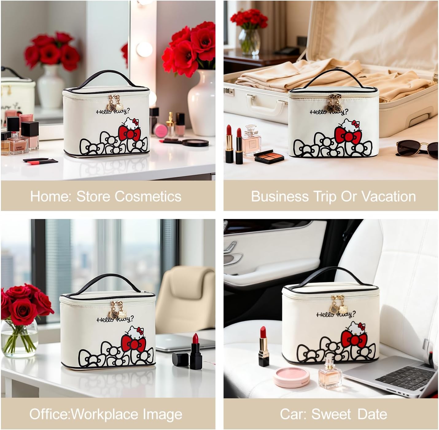 AmBealla Makeup Bag Large Waterproof Cosmetic Bags with Divider and Brush Holder,Cute Printed Makeup Organizer for Women Traveling,Portable Toiletry Bag for Girls - Image 6