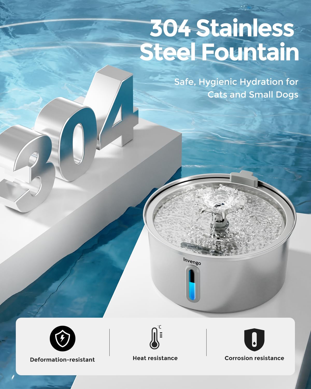 Invengo Fuente para Gatos Acero Inoxidable, 3.2L Fuente para Gatos Acero Inoxidable con Boquilla de Flor & 12 Filtros de Repuesto para Fuente de Agua