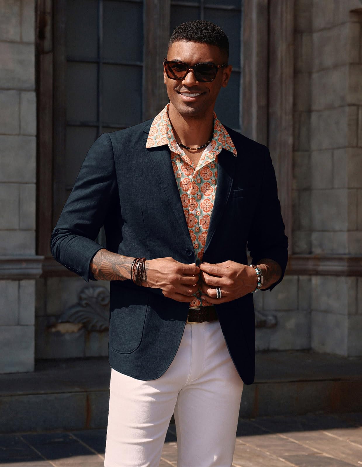 PJ PAUL JONES Blazer da uomo in lino, moderno, per il tempo libero, sportivo, vestibilità regolare, 2 bottoni, giacca da lavoro, Blu scuro, XXL
