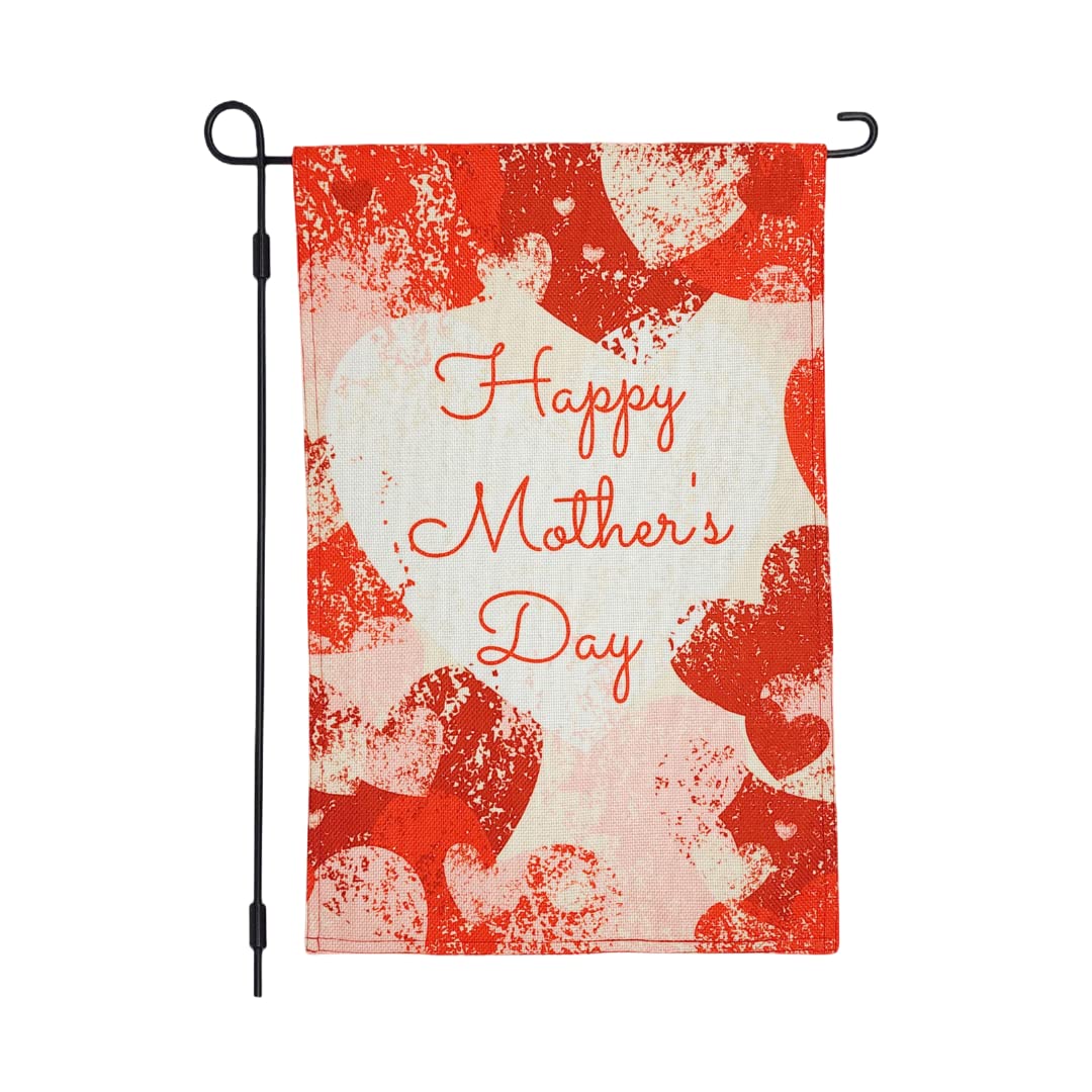 Happy Mother's Day Garden Flag,Burlap Love Hearts Double Sided Outdoor 12 x 18 Inch Small Mother's Day Yard Garden Decorative Flags