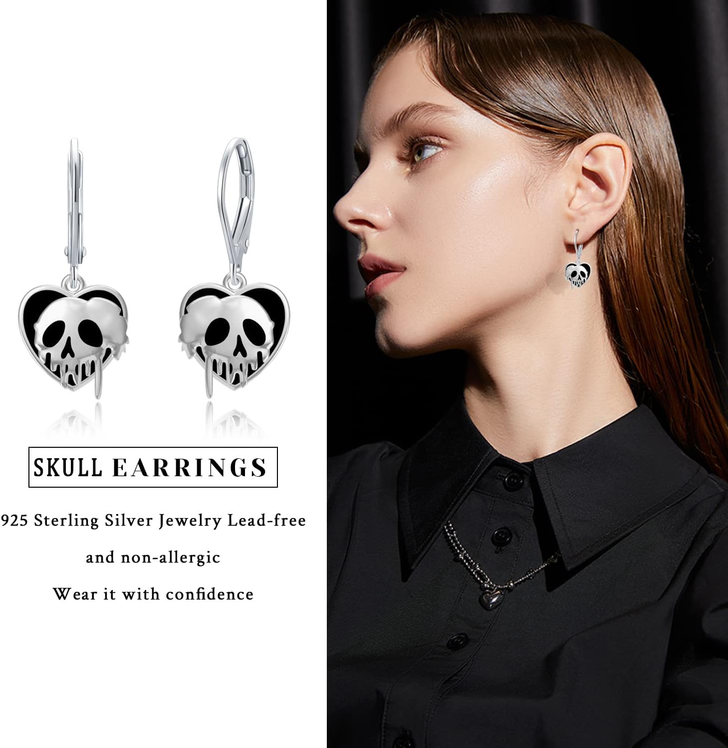 Skull/Pumpkin/Skeleton Hand/Ghost/Spider Earrings 925 Sterling Silver Halloween Heart Dangle Drop Leverback Earrings Gothic Punk Jewelry Gifts Halloween for Women
