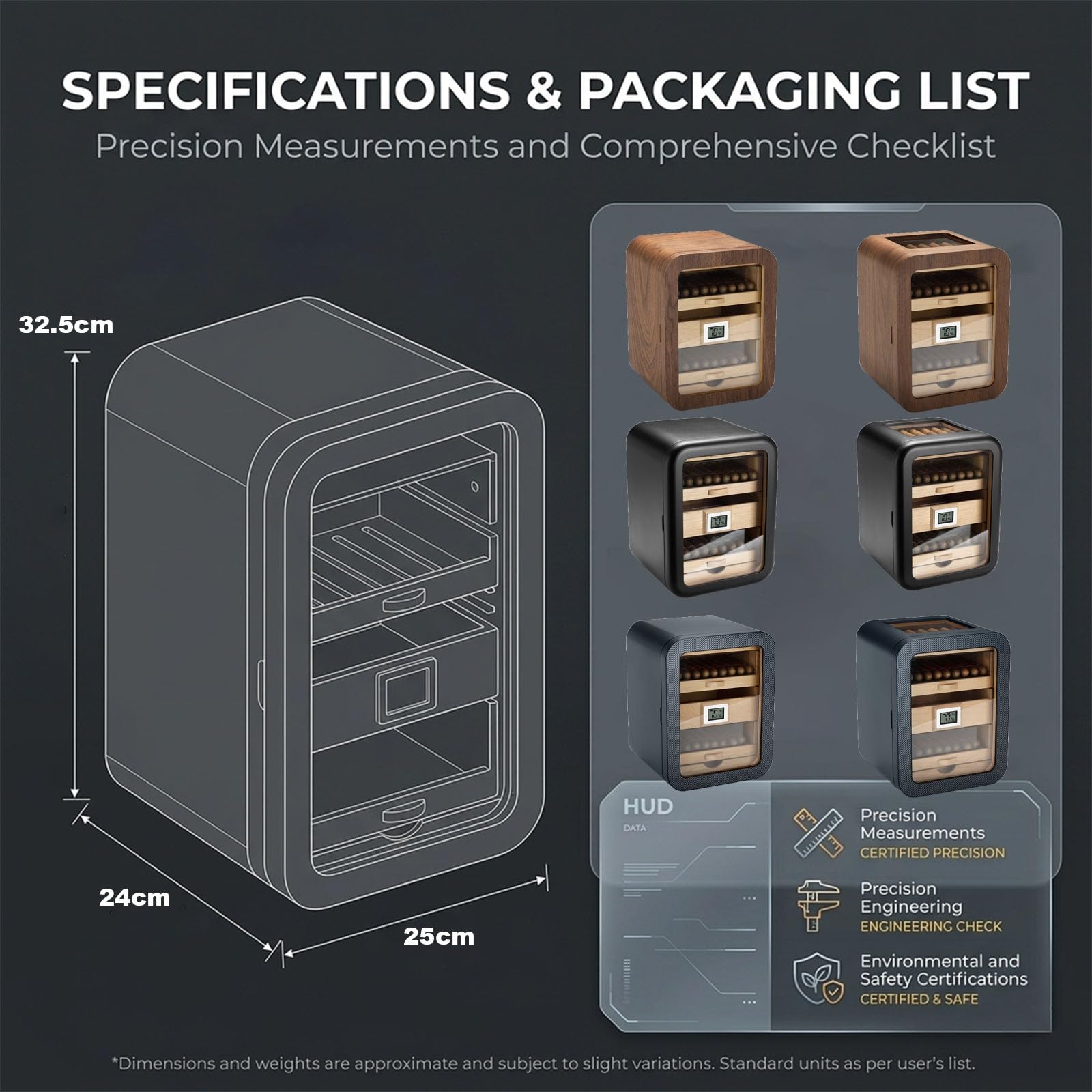 Elektrischer Zigarren Humidor mit Digitalem Display, Kleiner Schrankhumidor für 110 Zigarren, Luxus Zigarrenbox aus Zedernholz mit Bidirektionaler Feuchtigkeitsregulierung(Brown,with Window)