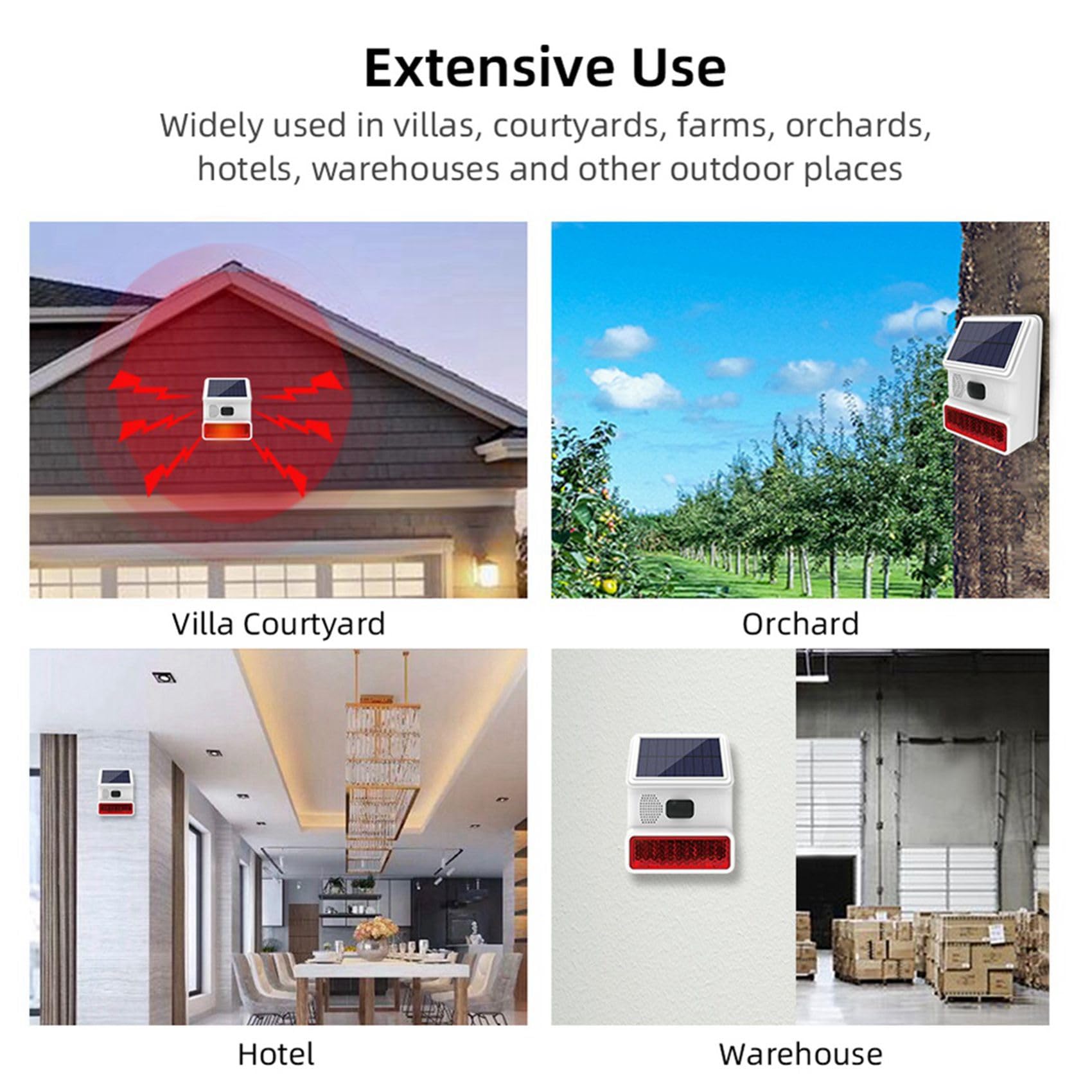 2X Alarma Estroboscópica Solar Inalámbrica, Luz con Sonido, Flash, Sirena de Alarma para Exteriores para de Alarma Wifi GSM de 433MHz para el Hogar y la Granja