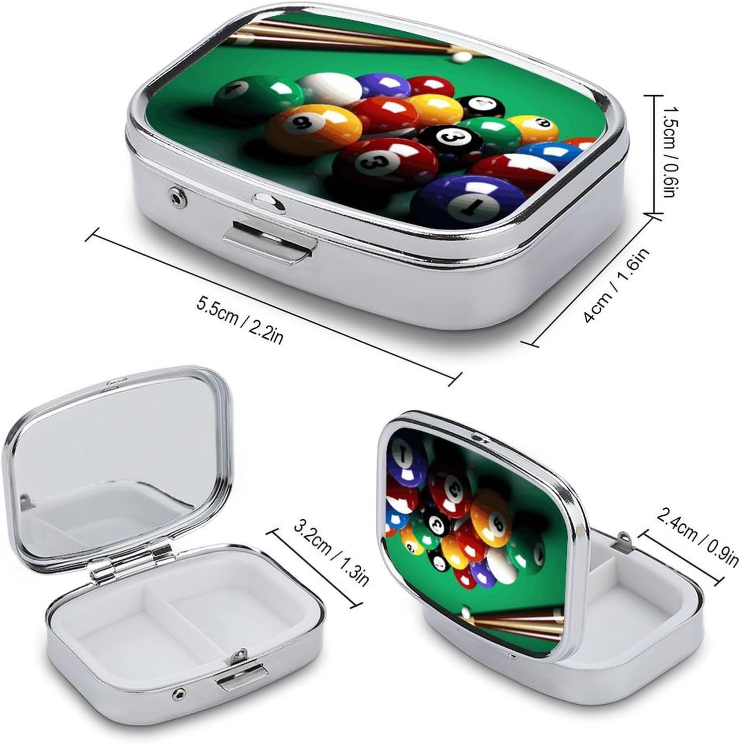 Billiards Square Pill Box with 2 Compartment & Mirror image 2