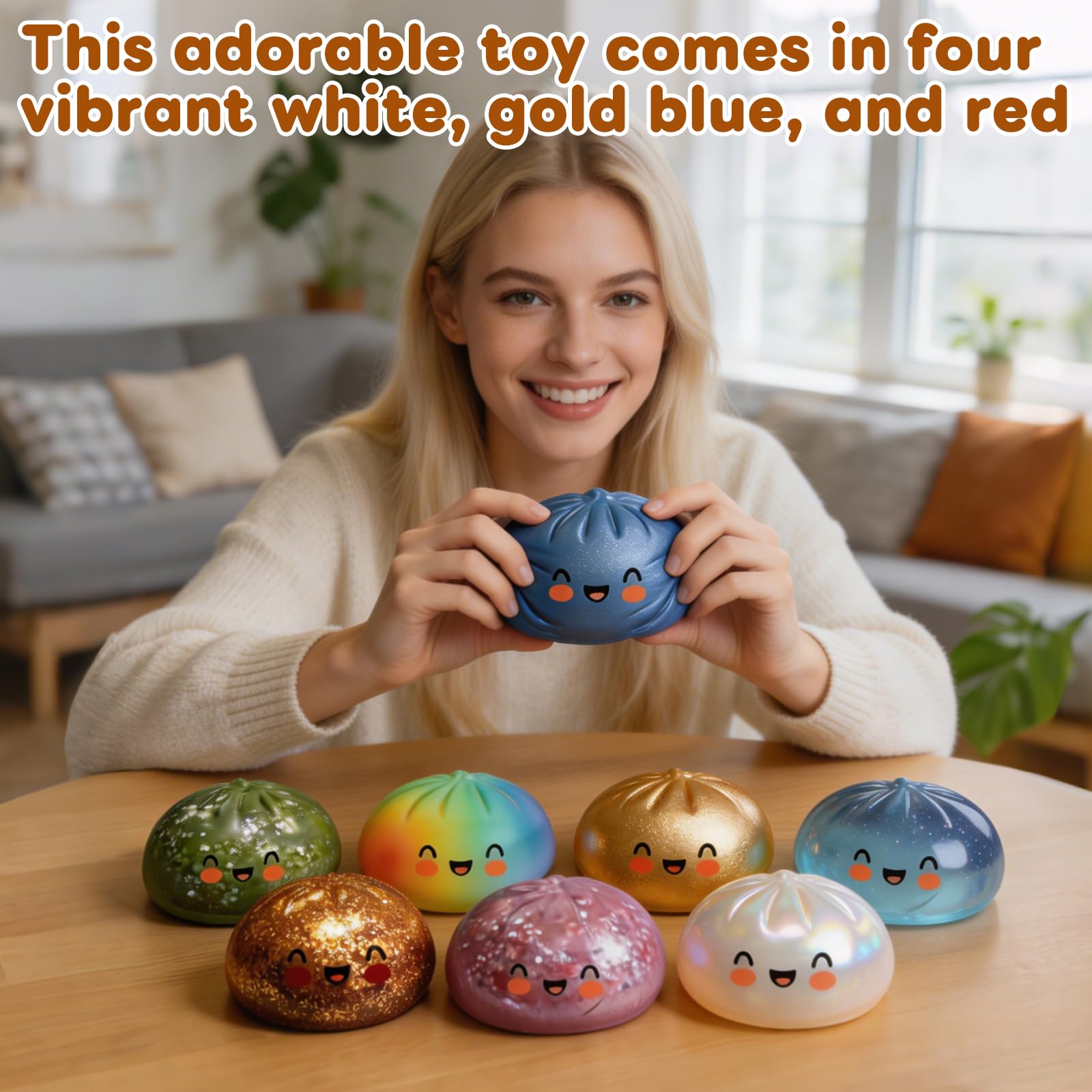 Glitter Dumpling Squishy, New Mystery Glitter Dumpling Squishies Box, Jumbo Squishy Toy with Steamer Box, Colorful Fidget Stress Balls, Soft Squeeze Decompression Dough Sensory Play Toy(Glitter White) — view 3