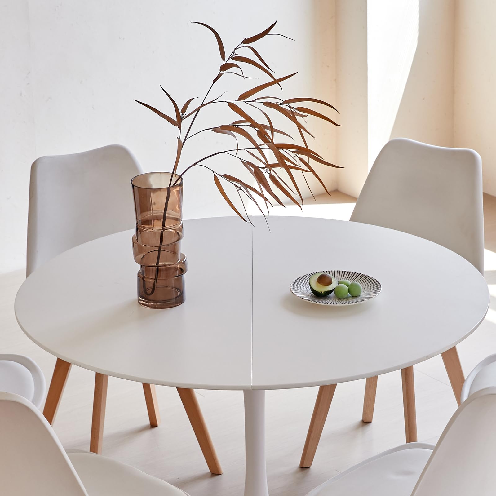 GrandCA HOME Tavolo da pranzo rotondo moderno 110 cm con piedistallo in design a tulipano, tavolo per il tempo libero Mid-Century per cucina, sala da pranzo e soggiorno