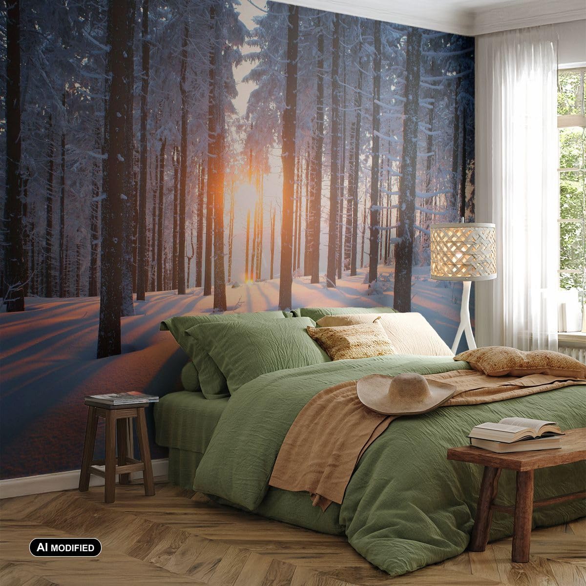 Carta da Parati Vinile in TNT 150x105 cm Paesaggi Foresta - 3629 - WF3 | Inverno Nevicare Premium Canvas Fotomurale Moderno Decorazione da Parete Murale da Parete Per Soggiorno ARTTOR