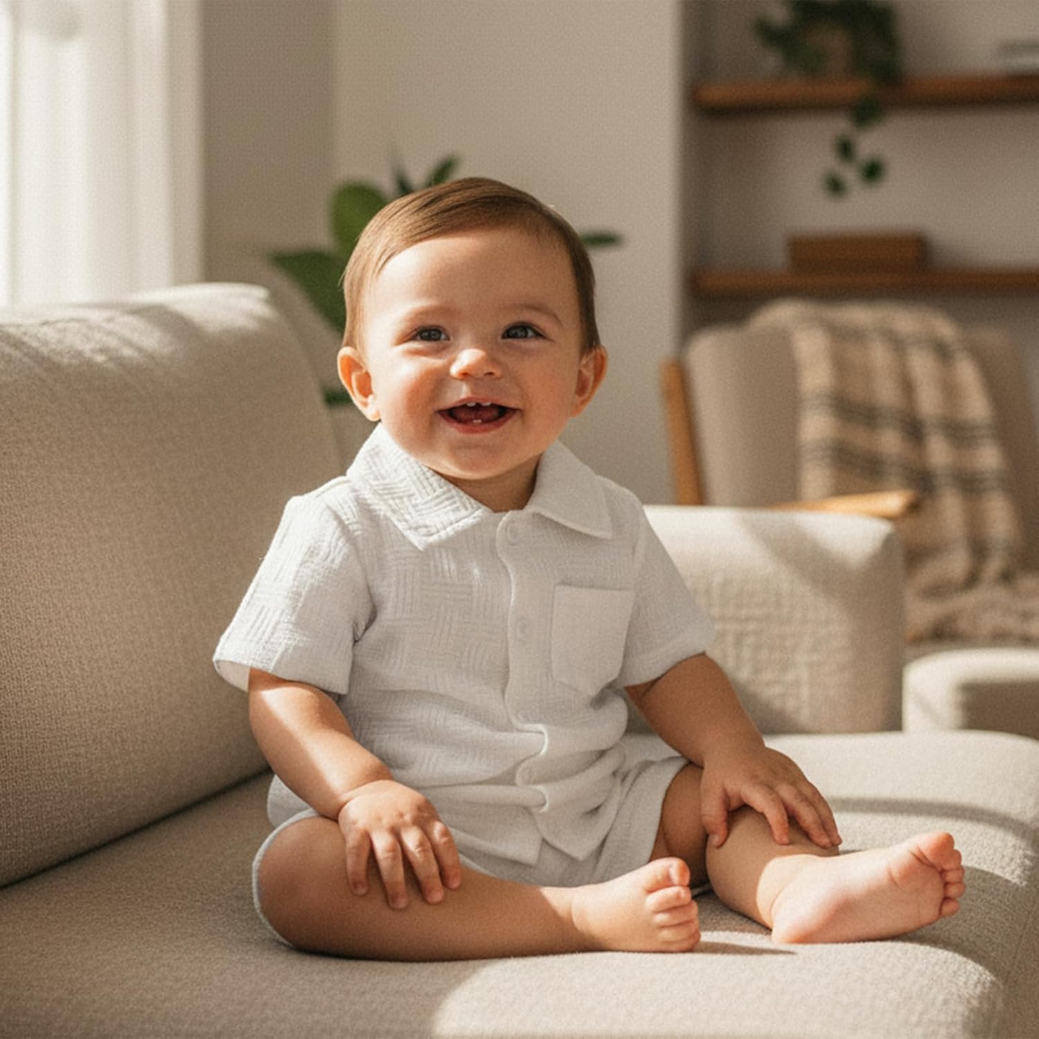 Baby Boy Summer Clothes Textured Solid Lapel Button Shirt Casual Shorts Toddler Clothing Set Baptism Wedding Birthday - Image 5