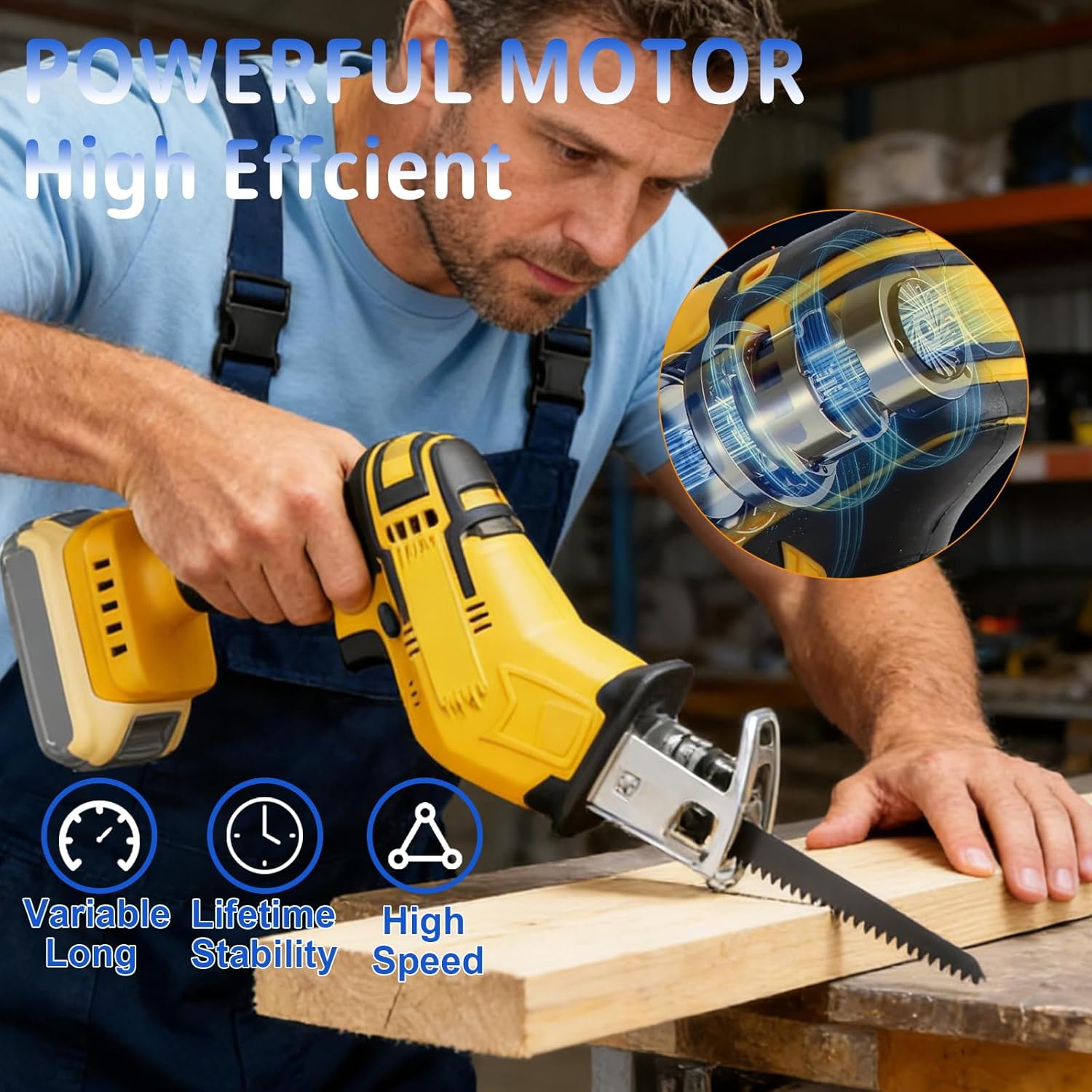 Cordless Reciprocating Saw Compatible with 20V MAX Battery, Mini Power Recipro Saw, 0-3500 SPM Variable Speed, Quick Easy Blade Change, 4 Blades Kit for Wood Metal PVC Cutting(NO Battery)